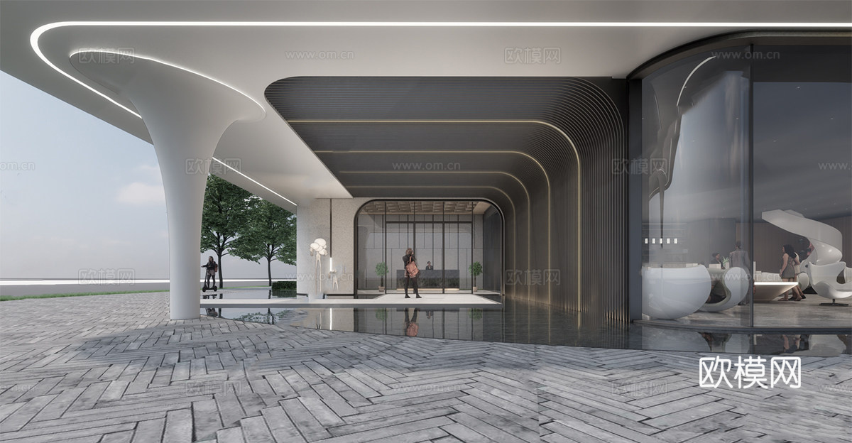 现代售楼处建筑 售楼部建筑 异形建筑su模型