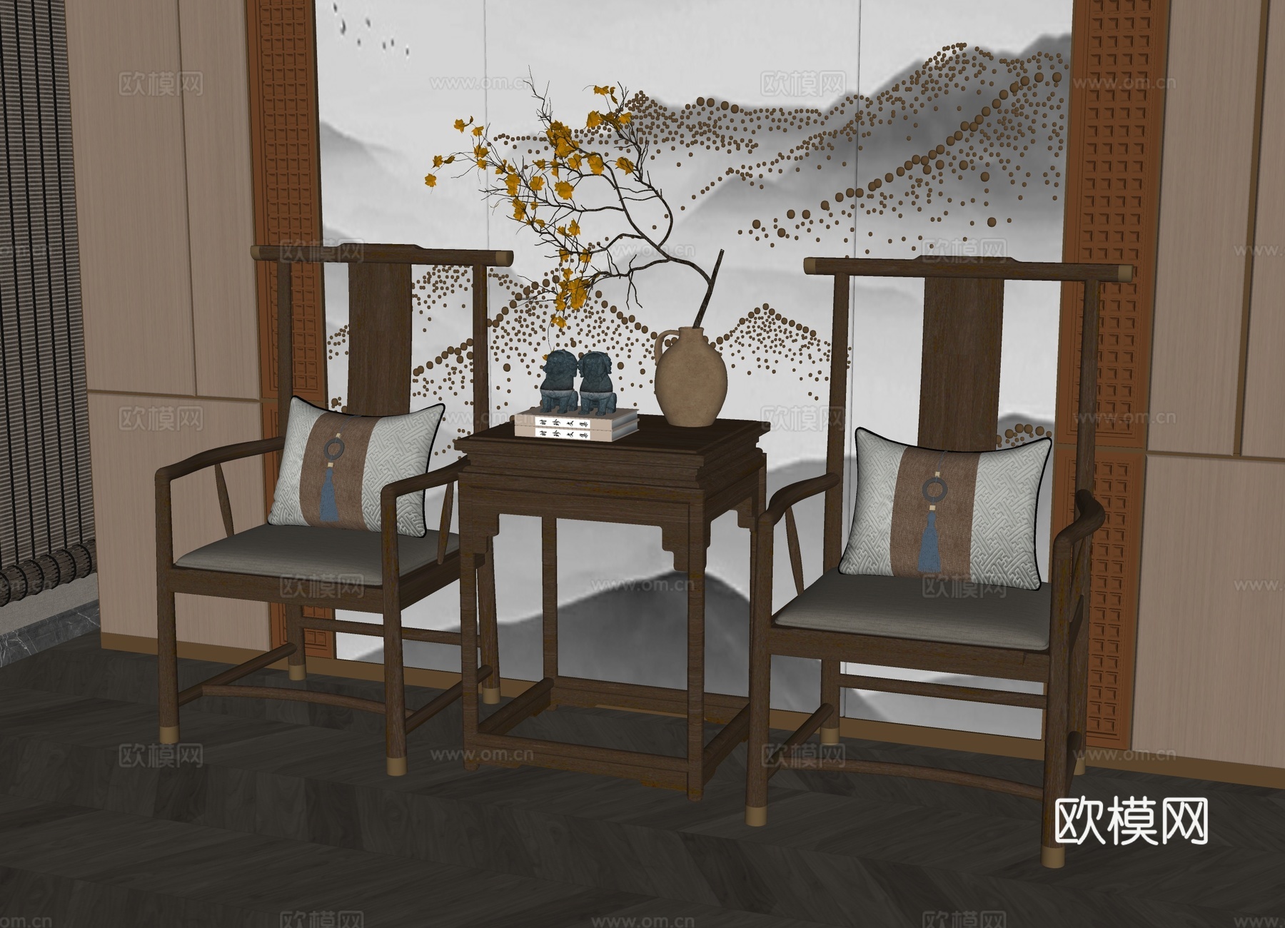 新中式椅子太师椅su模型