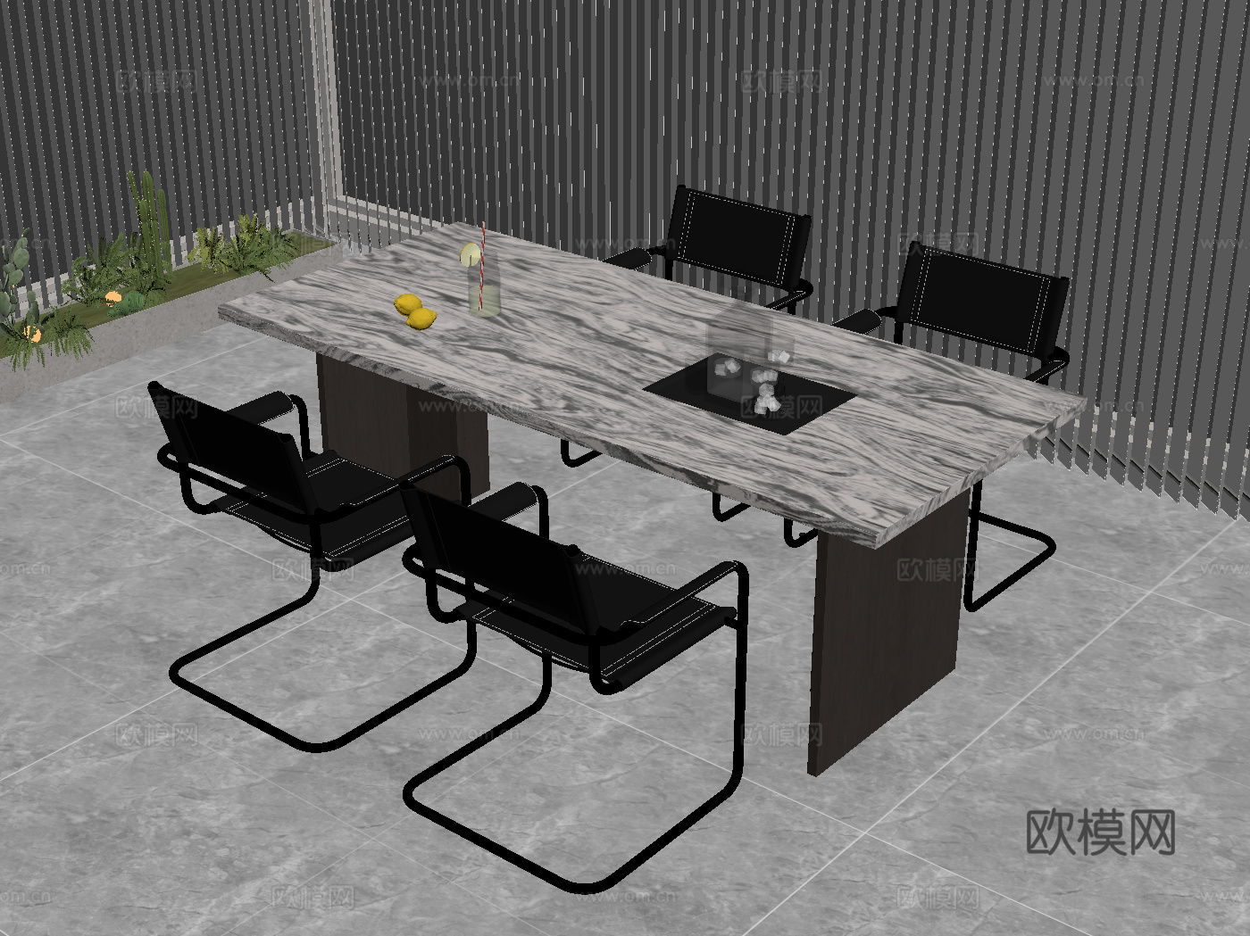 现代意式餐桌椅su模型