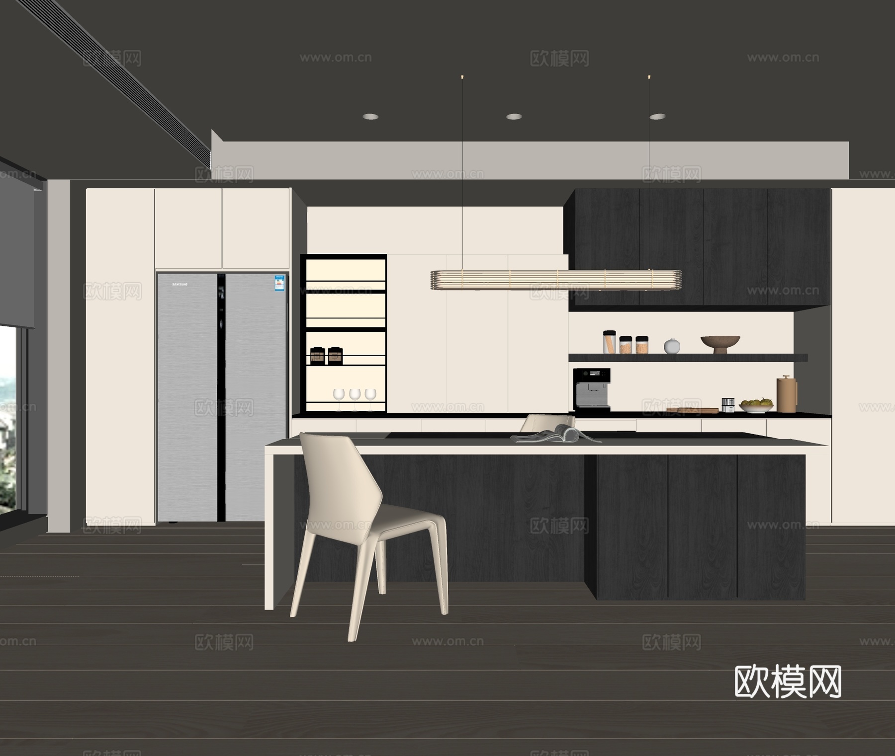 现代岛台餐厅su模型