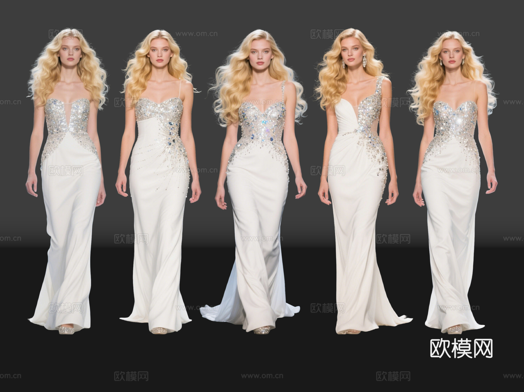 2D现代人物 T台走秀 时尚模特 晚礼服模特 现代美女su模型