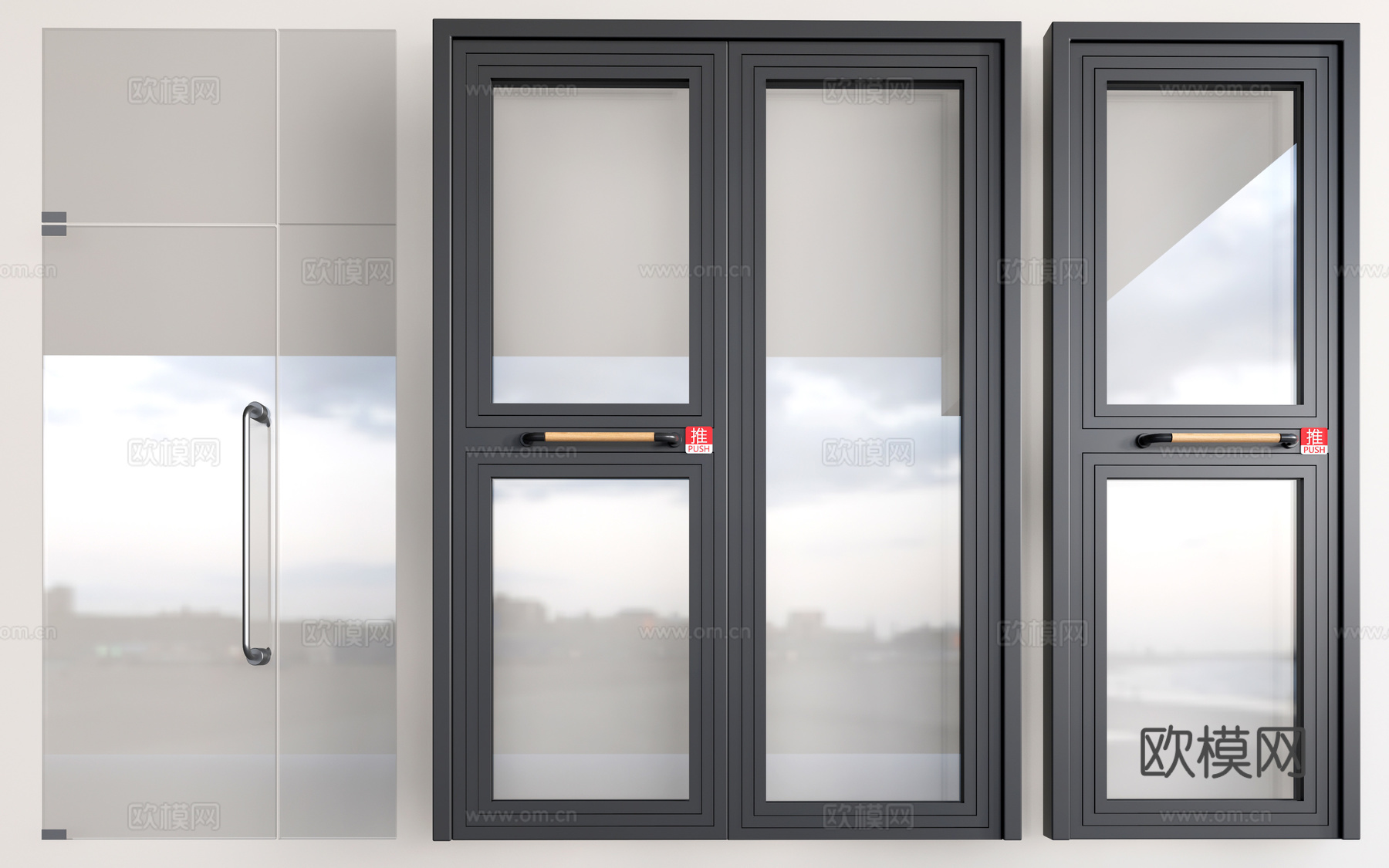 现代商铺玻璃门 玻璃双开门 商业街玻璃门 奶茶店玻璃门 咖啡su模型