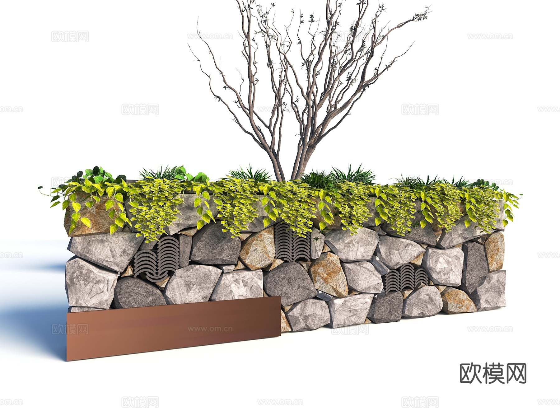 现代毛石挡墙 毛石景墙 生态景墙 挡墙景墙 毛石墙su模型
