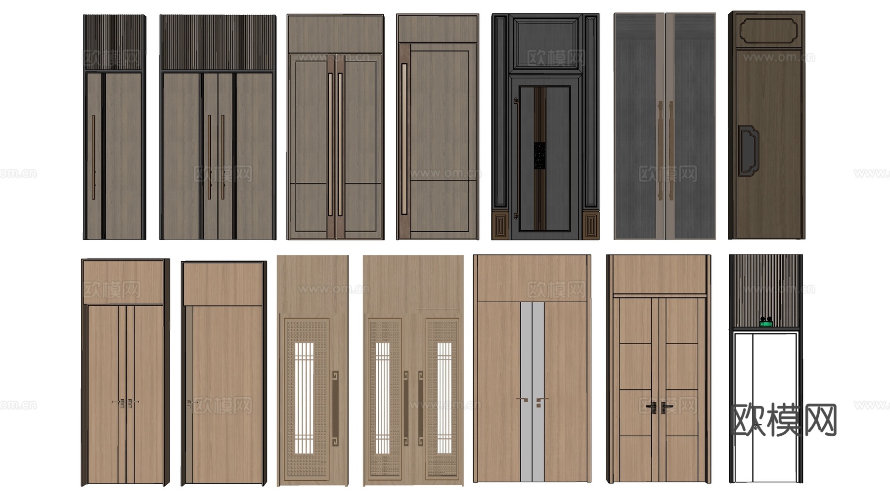 新中式木门 宴会厅门 会议室木门 平开门su模型su模型