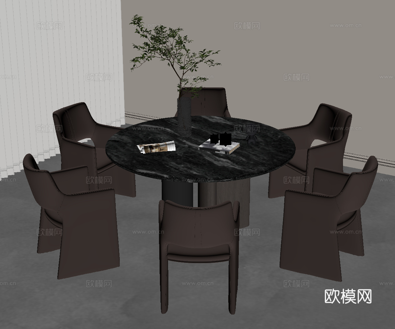 现代意式餐桌 圆桌 餐桌椅组合su模型