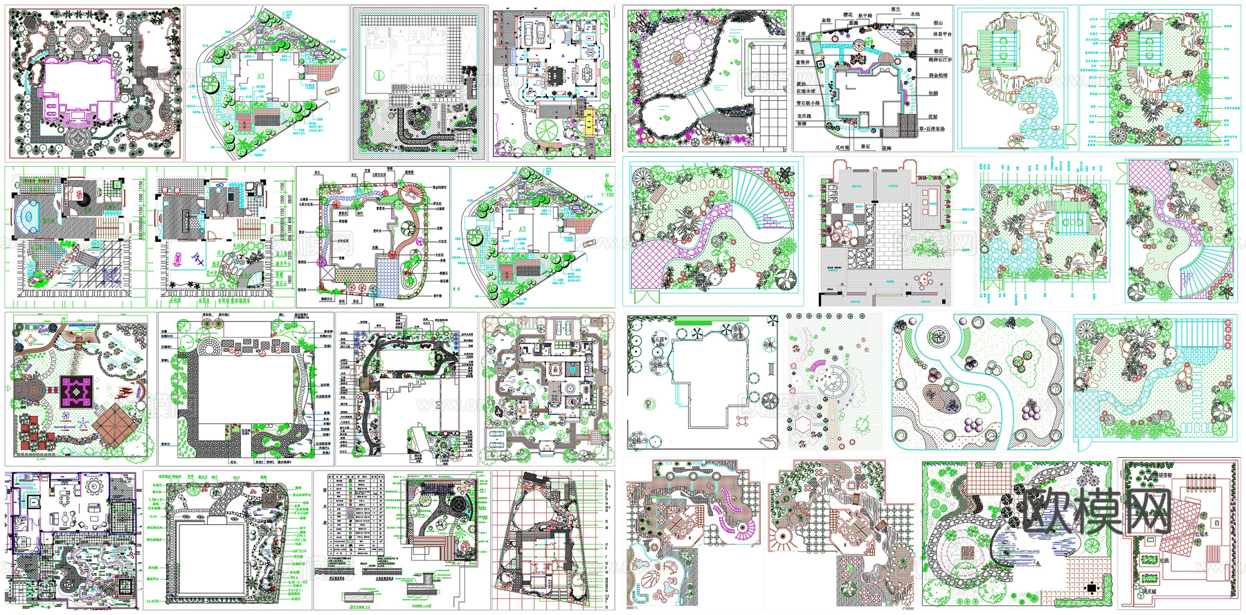 别墅庭院屋顶花园景观园林绿化平面布局图CAD素材图库cad施工图