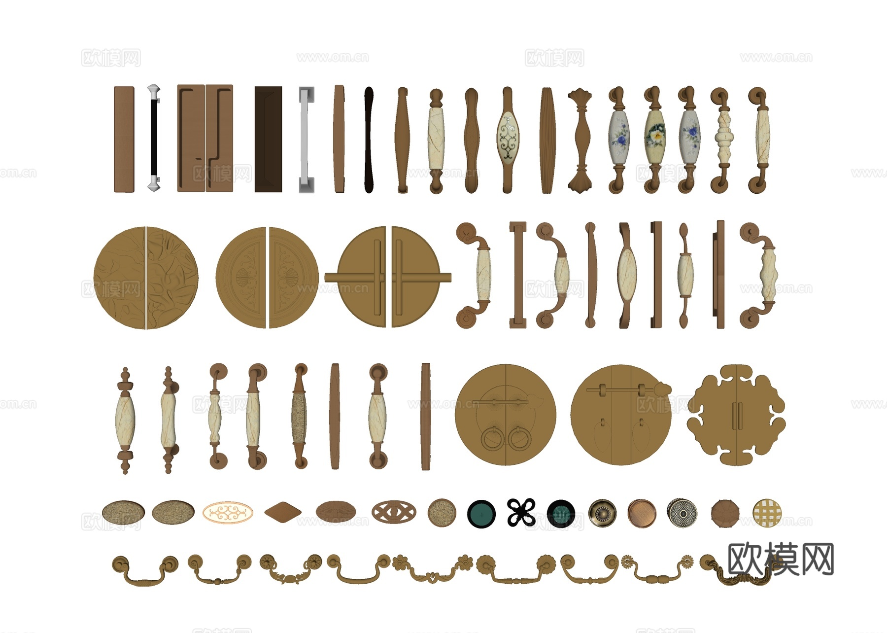 新中式拉手门把手su模型