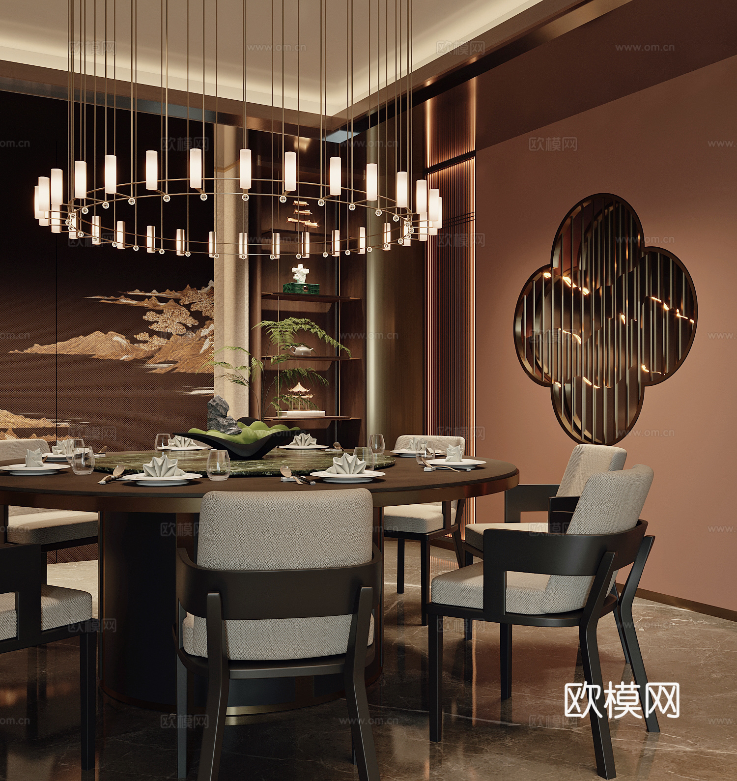 新中式包房包厢su模型