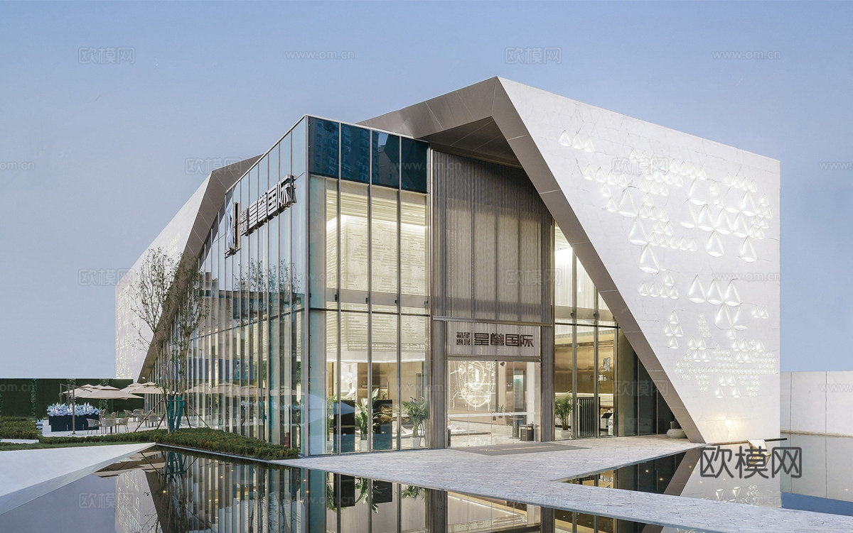 现代售楼处建筑 售楼部建筑 方形建筑su模型