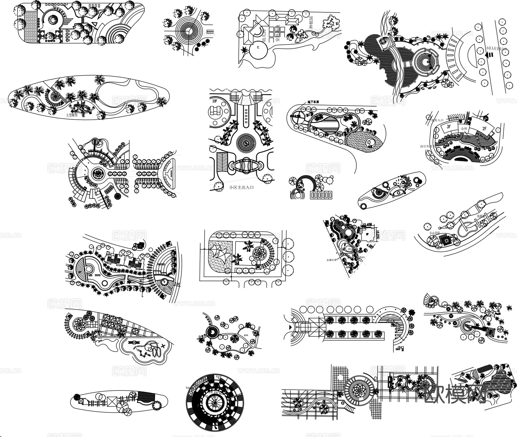 别墅造景户外庭院造景阳台造景室内小景cad施工图cad施工图