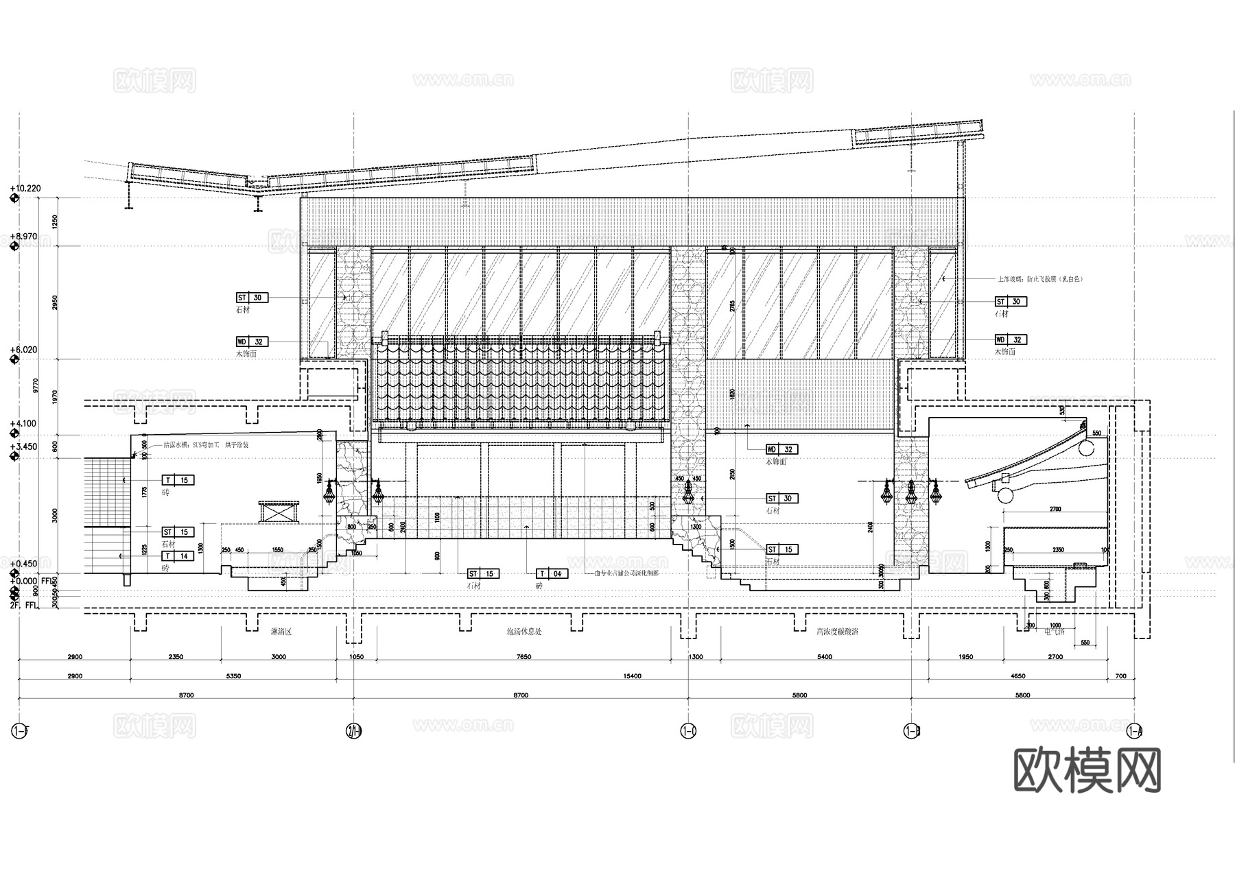 男子温泉洗浴中心施工详图 男子温泉大浴场 休闲娱乐会所 SPcad施工图cad施工图