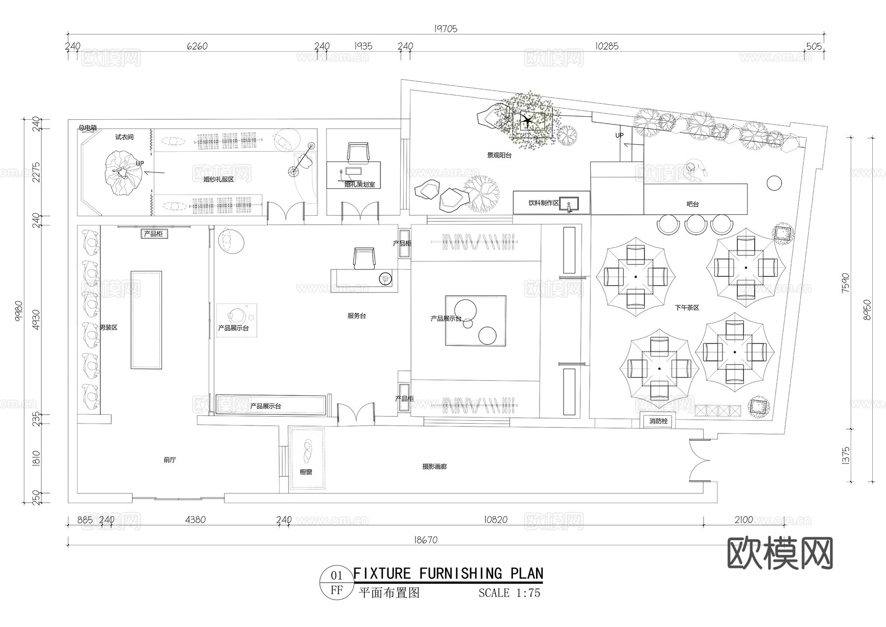 法式复古婚纱店极简白色婚纱店梦幻粉色婚纱店高定婚纱工作室cad施工图下载（渲染图2）