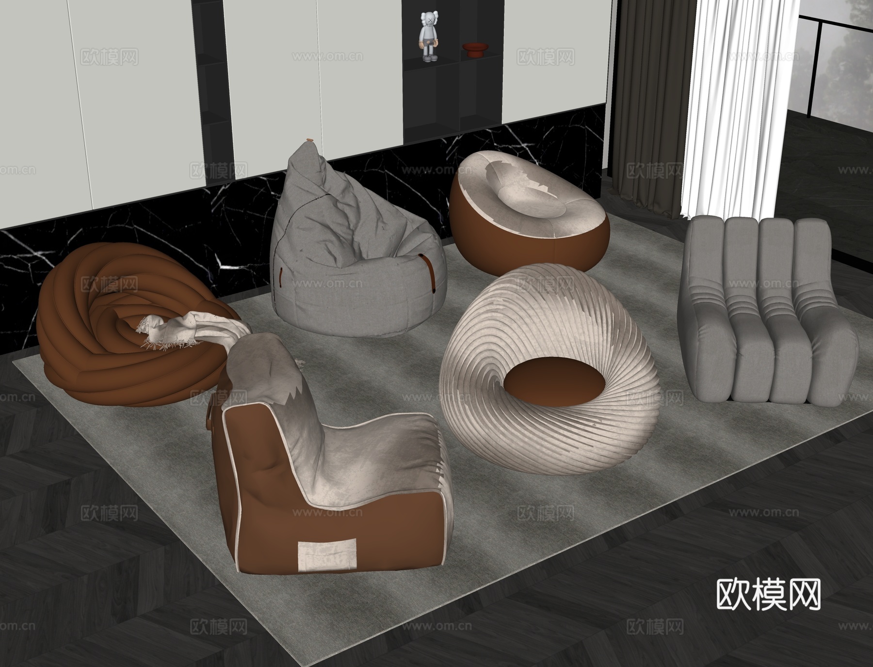现代懒人沙发su模型