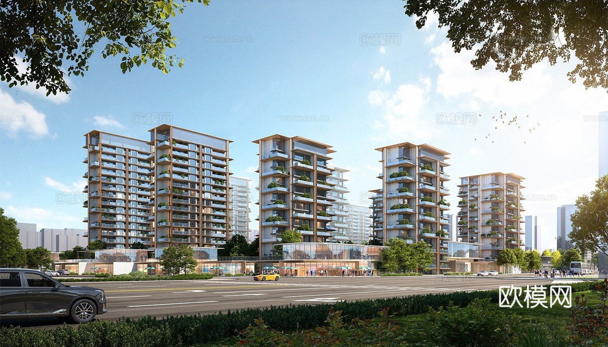 现代高层住宅  小区住宅建筑su模型