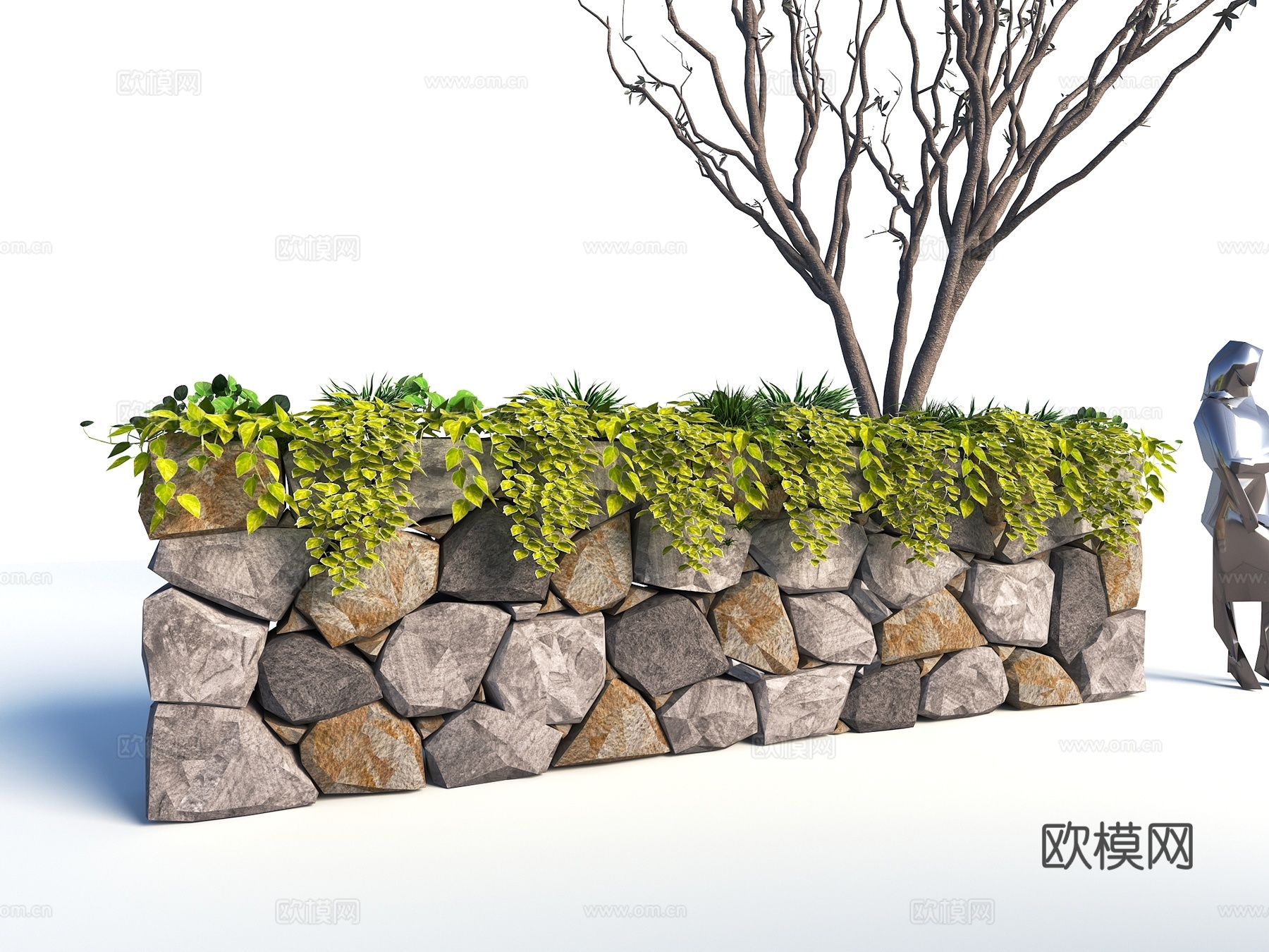 现代毛石挡墙 毛石景墙 生态景墙 挡墙景墙 毛石墙su模型