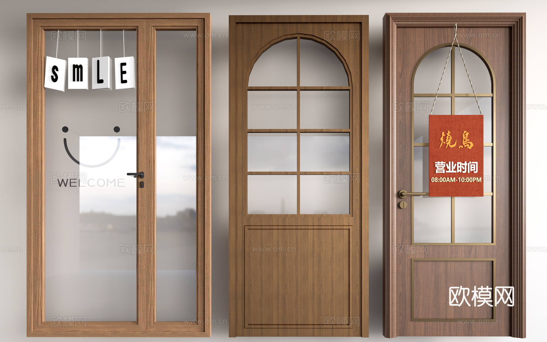 现代商铺玻璃门 玻璃双开门 商业街玻璃门 奶茶店玻璃门 咖啡su模型