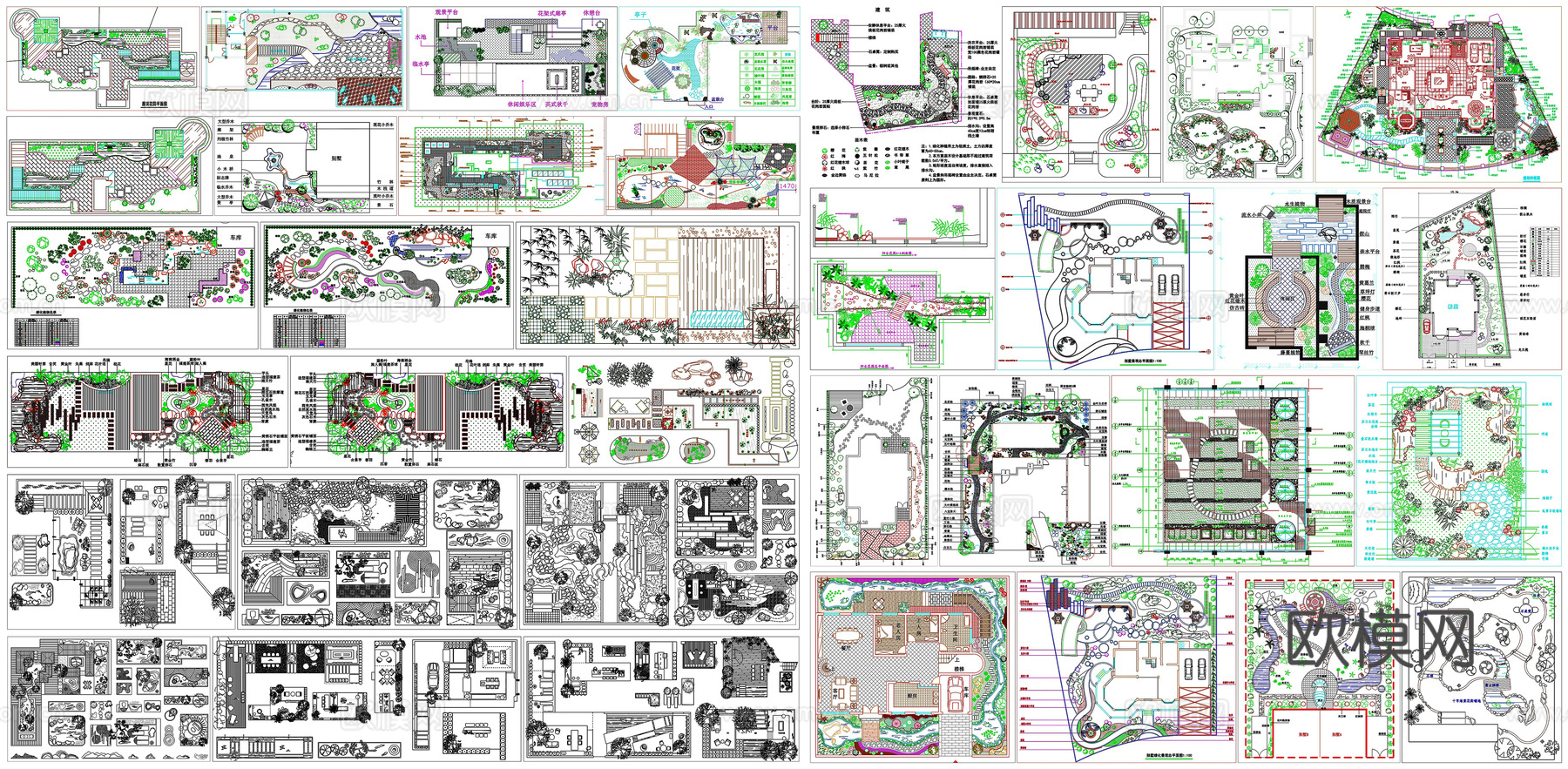 别墅庭院屋顶花园景观园林绿化平面布局图CAD素材图库cad施工图下载（渲染图2）