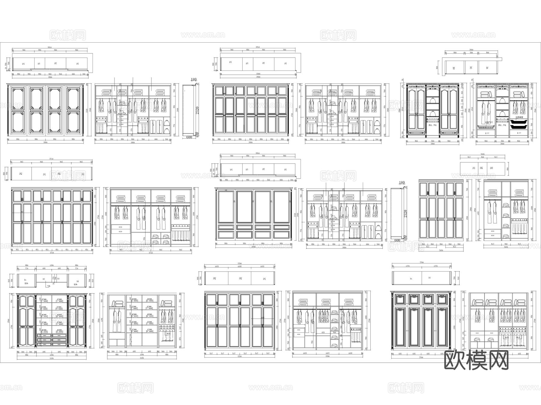全屋定制衣柜 柜子 简欧衣柜 欧式衣柜 柜子立面图cad施工图下载（渲染图4）