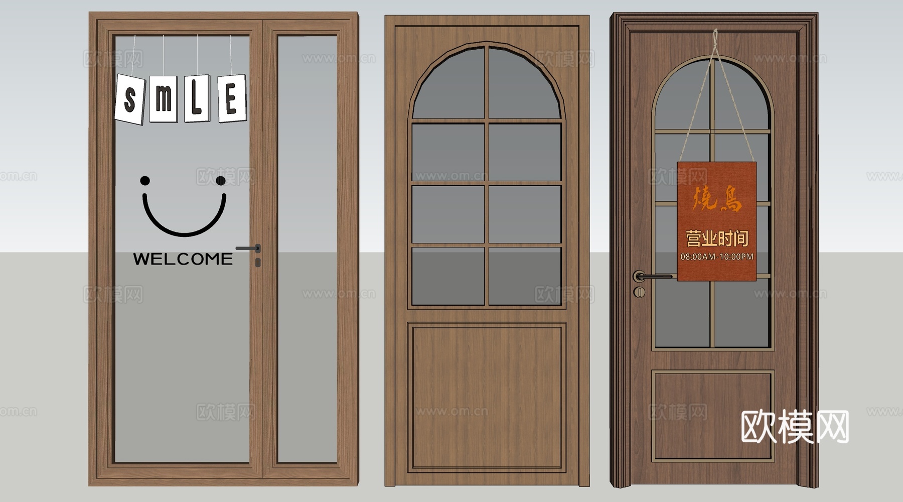 现代商铺玻璃门 玻璃双开门 商业街玻璃门 奶茶店玻璃门 咖啡su模型