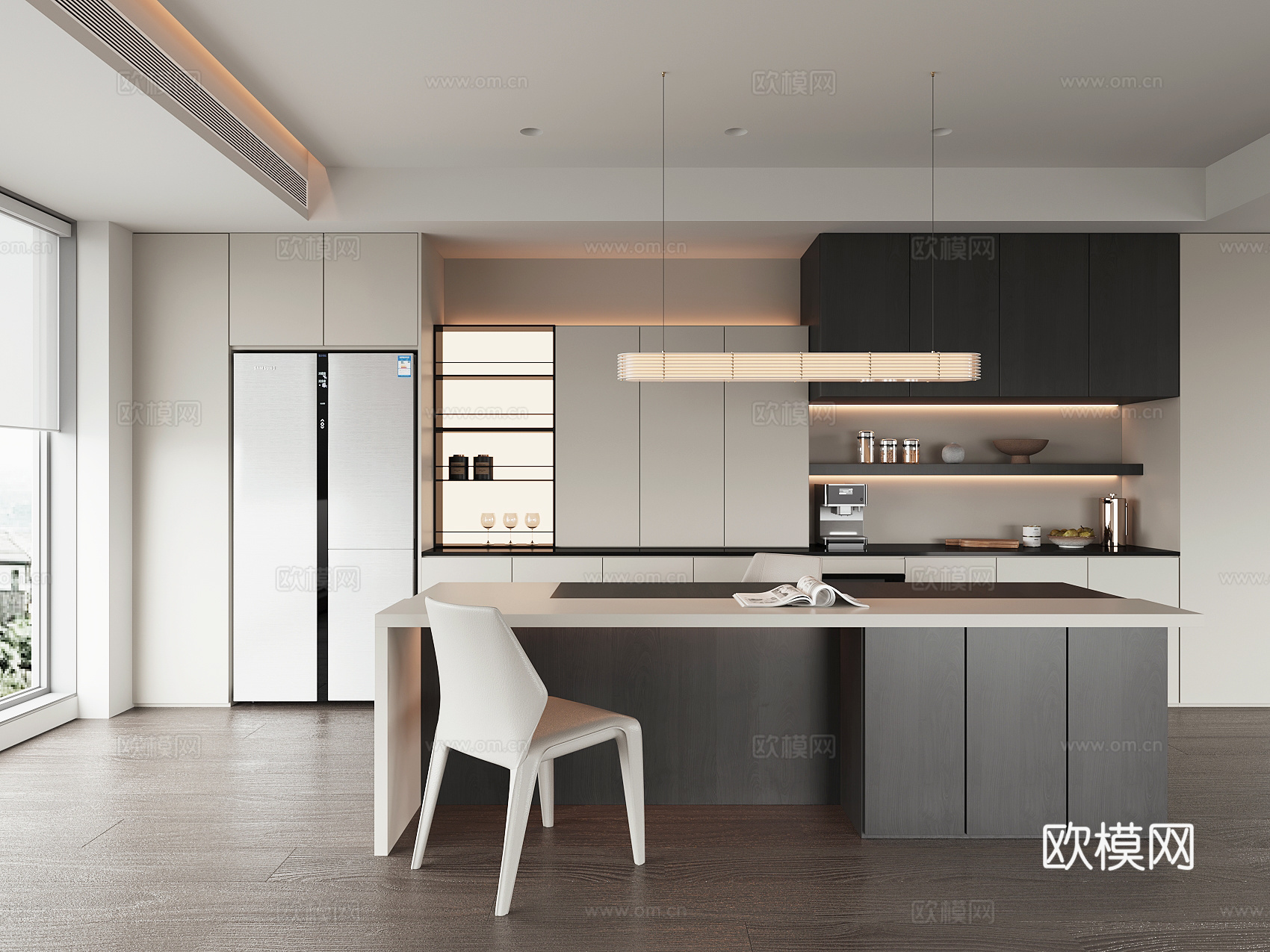 现代岛台餐厅su模型