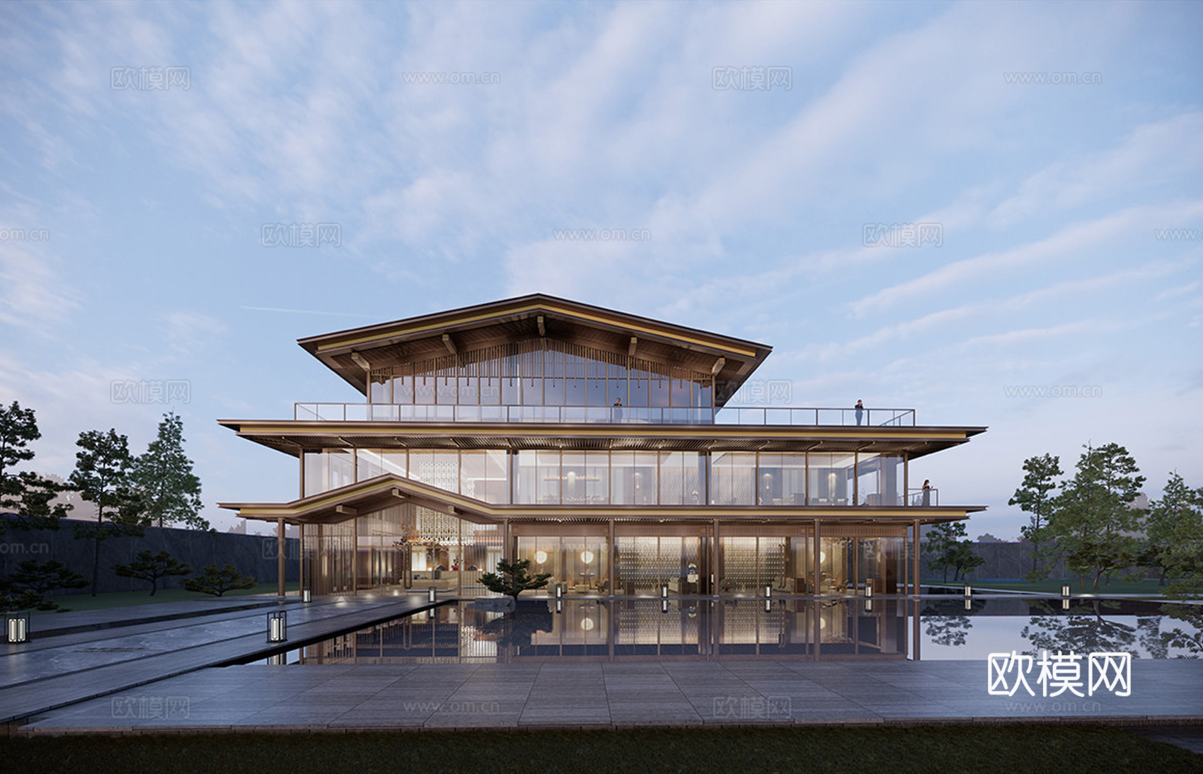 新中式售楼处建筑 售楼部建筑su模型