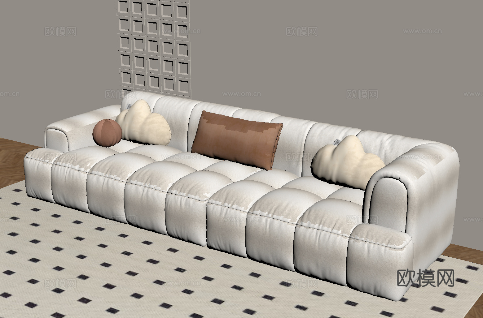 现代奶油风沙发 多人沙发su模型