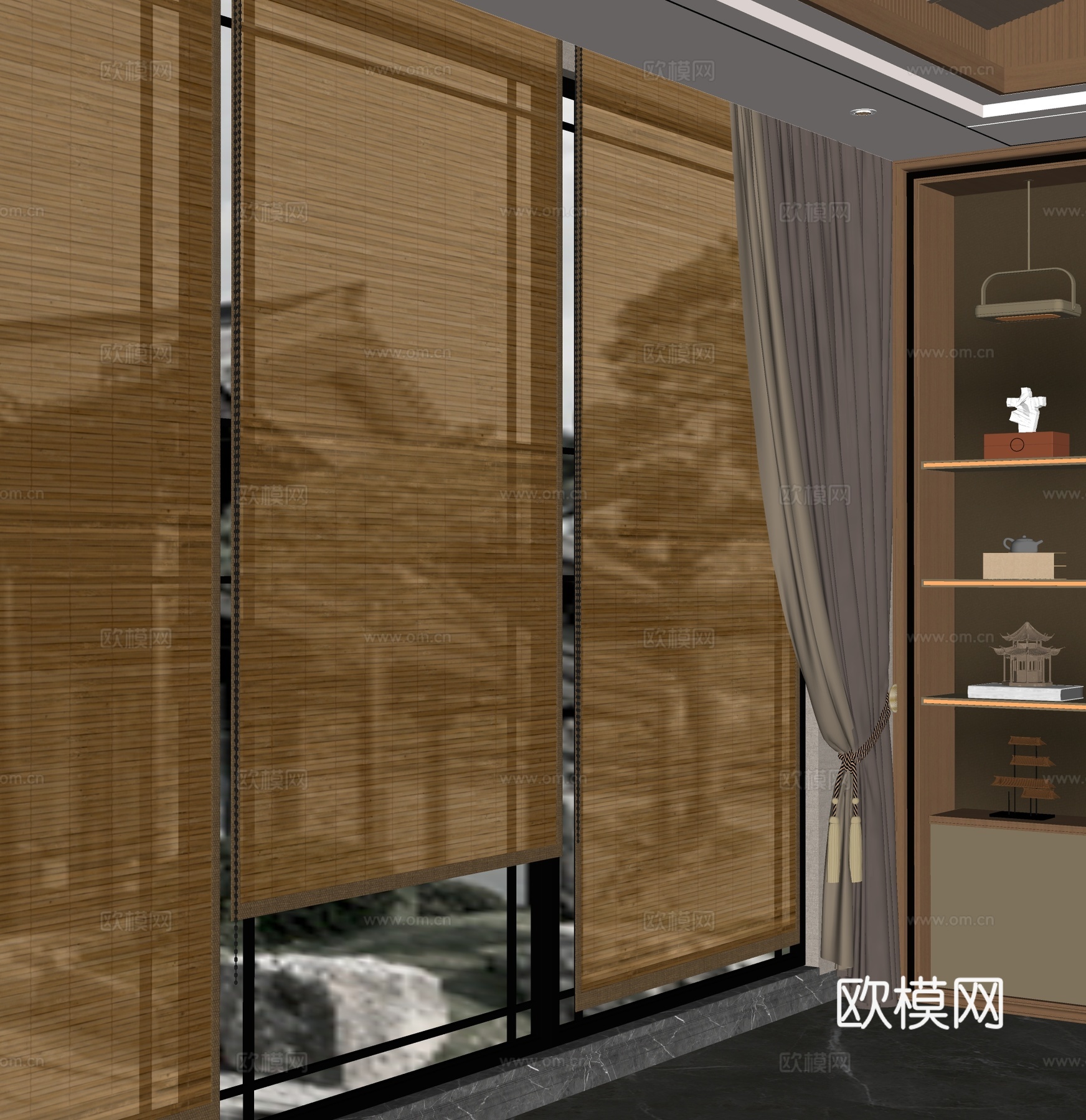 现代卷帘竹帘su模型