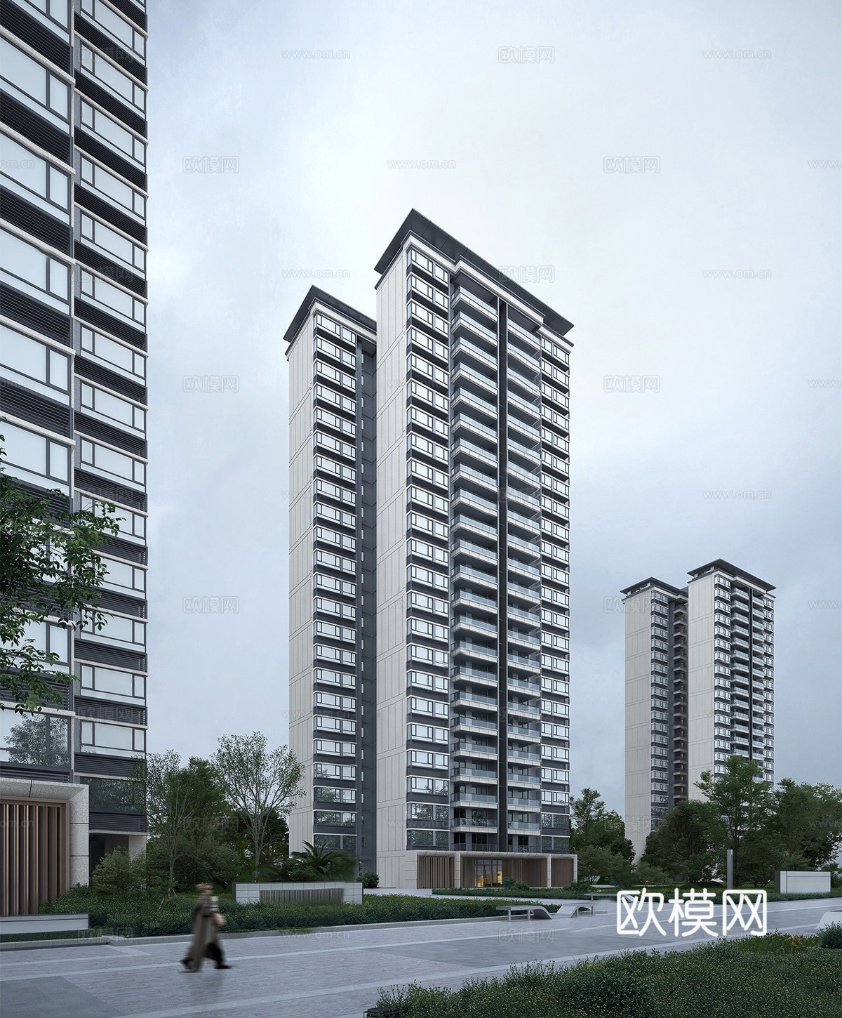 新中式高层住宅  小区住宅建筑su模型