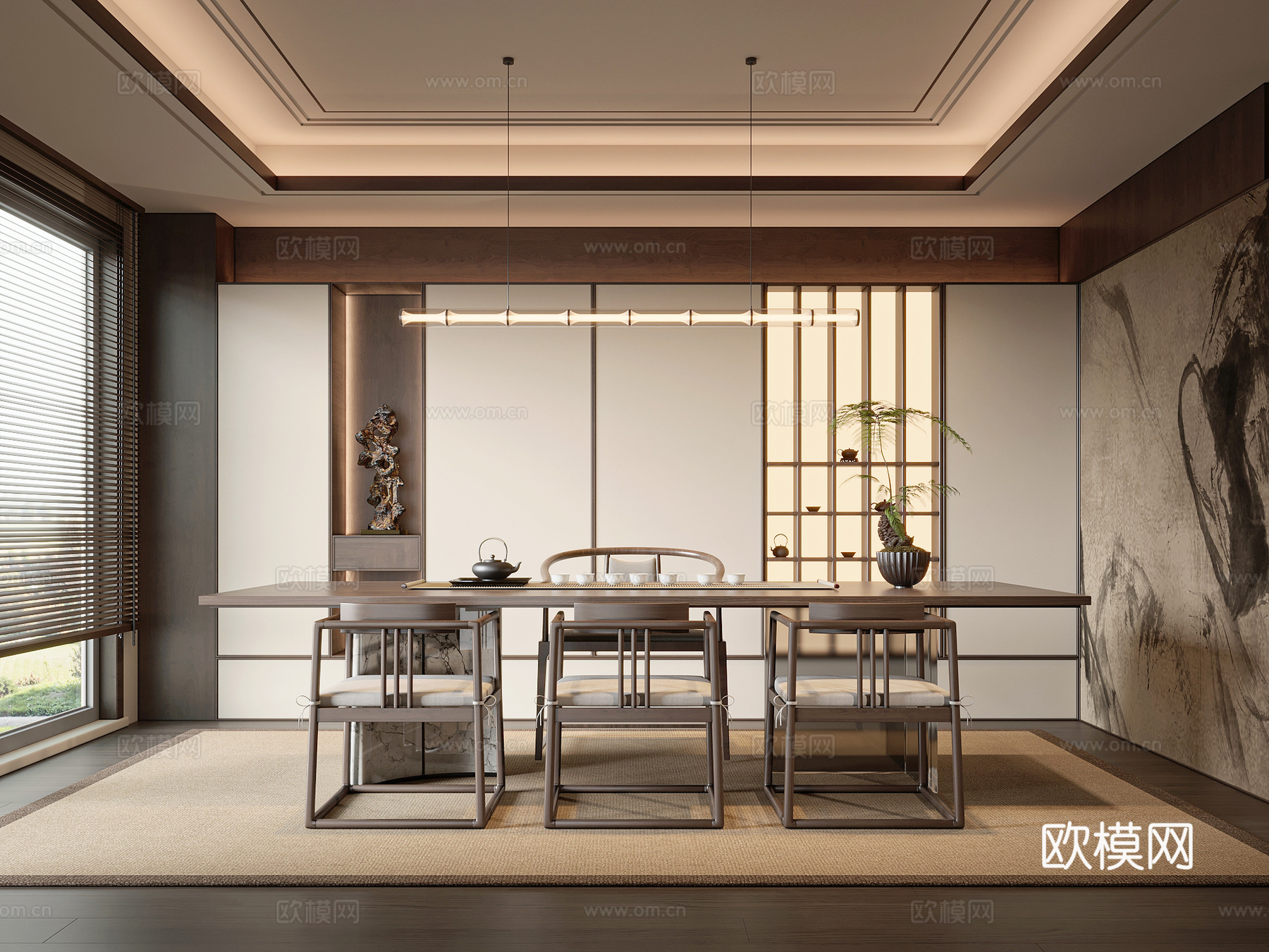 新中式茶室su模型