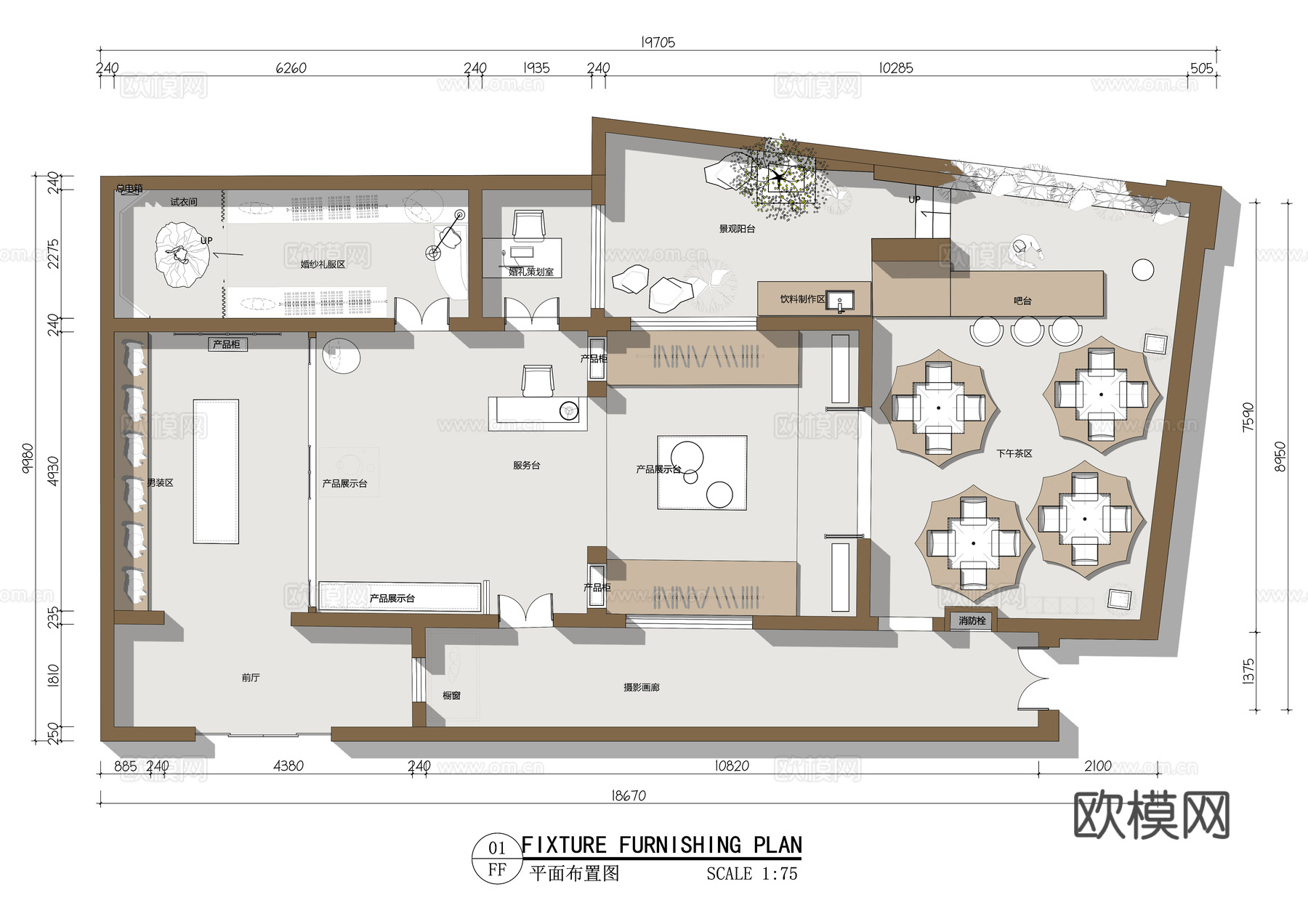 法式复古婚纱店极简白色婚纱店梦幻粉色婚纱店高定婚纱工作室cad施工图下载（渲染图1）
