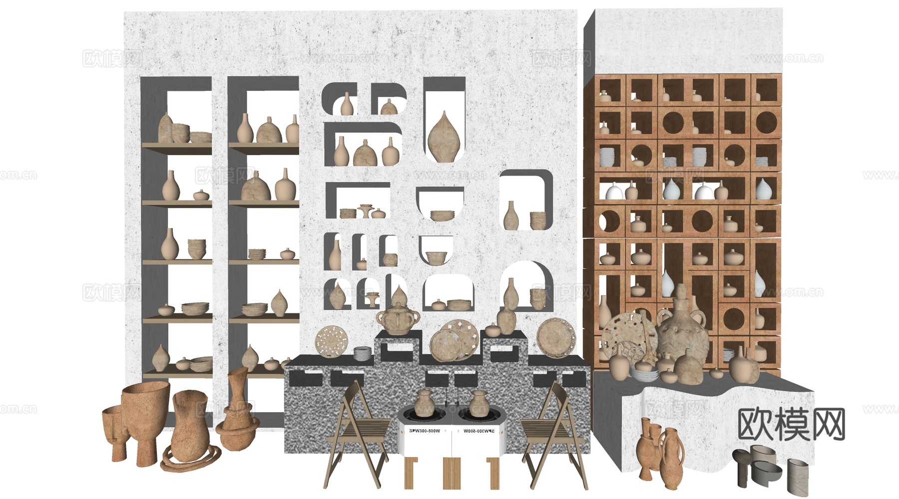 现代陶罐 陶艺器材 陶艺展品 陶罐摆件su模型