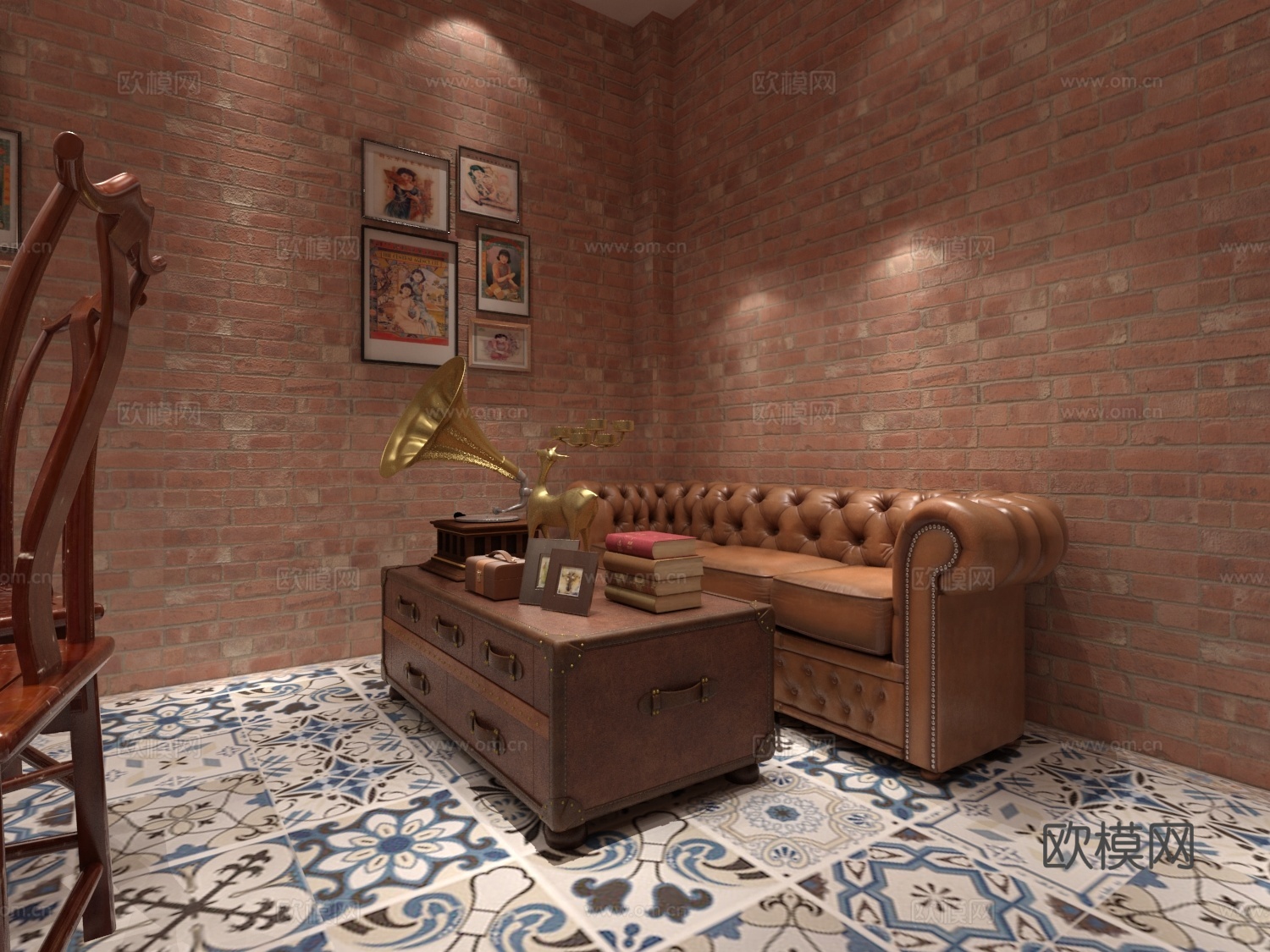 其他混搭老上海龙虾馆包厢 吊灯 餐桌椅 沙发茶几3d模型