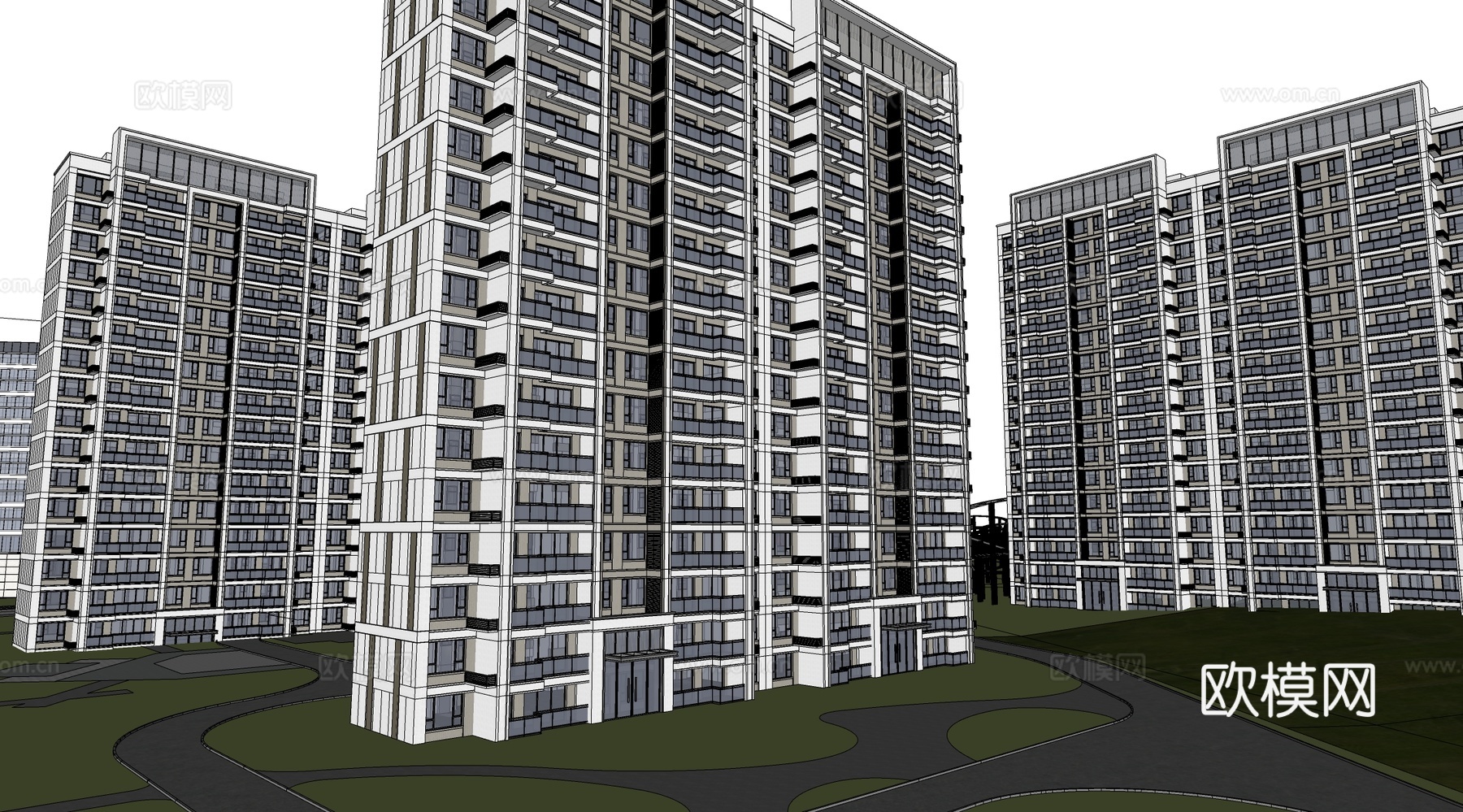 现代高层住宅  小区住宅建筑 多层高端住宅su模型