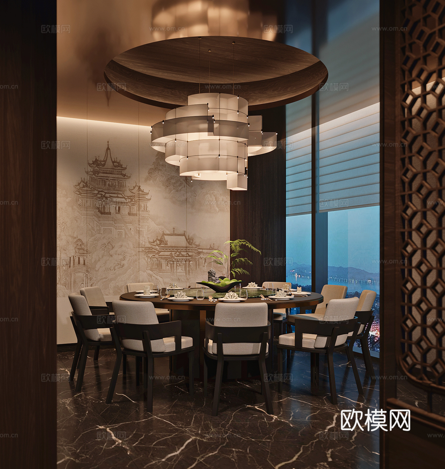 新中式包房包厢su模型