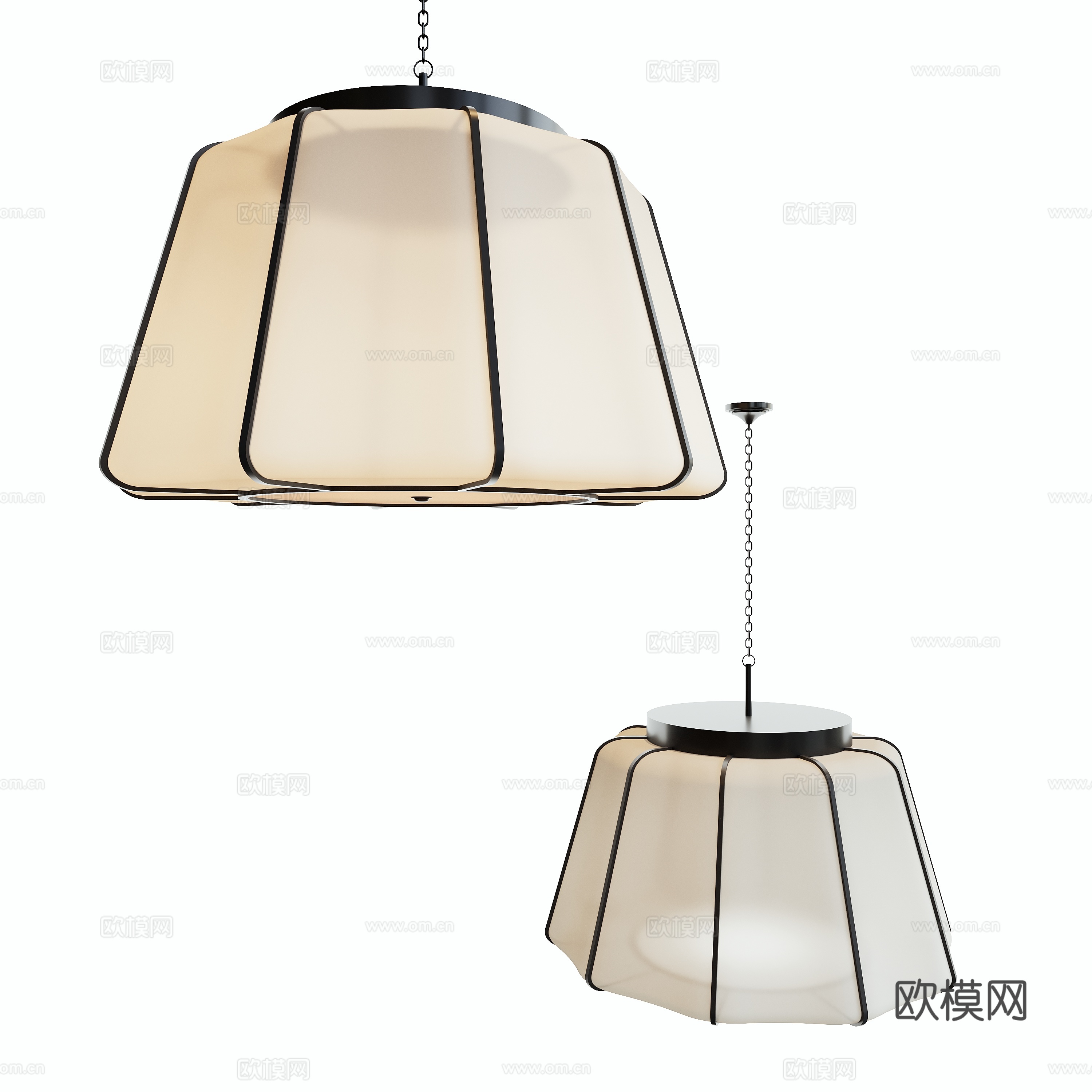 新中式布艺吊灯su模型