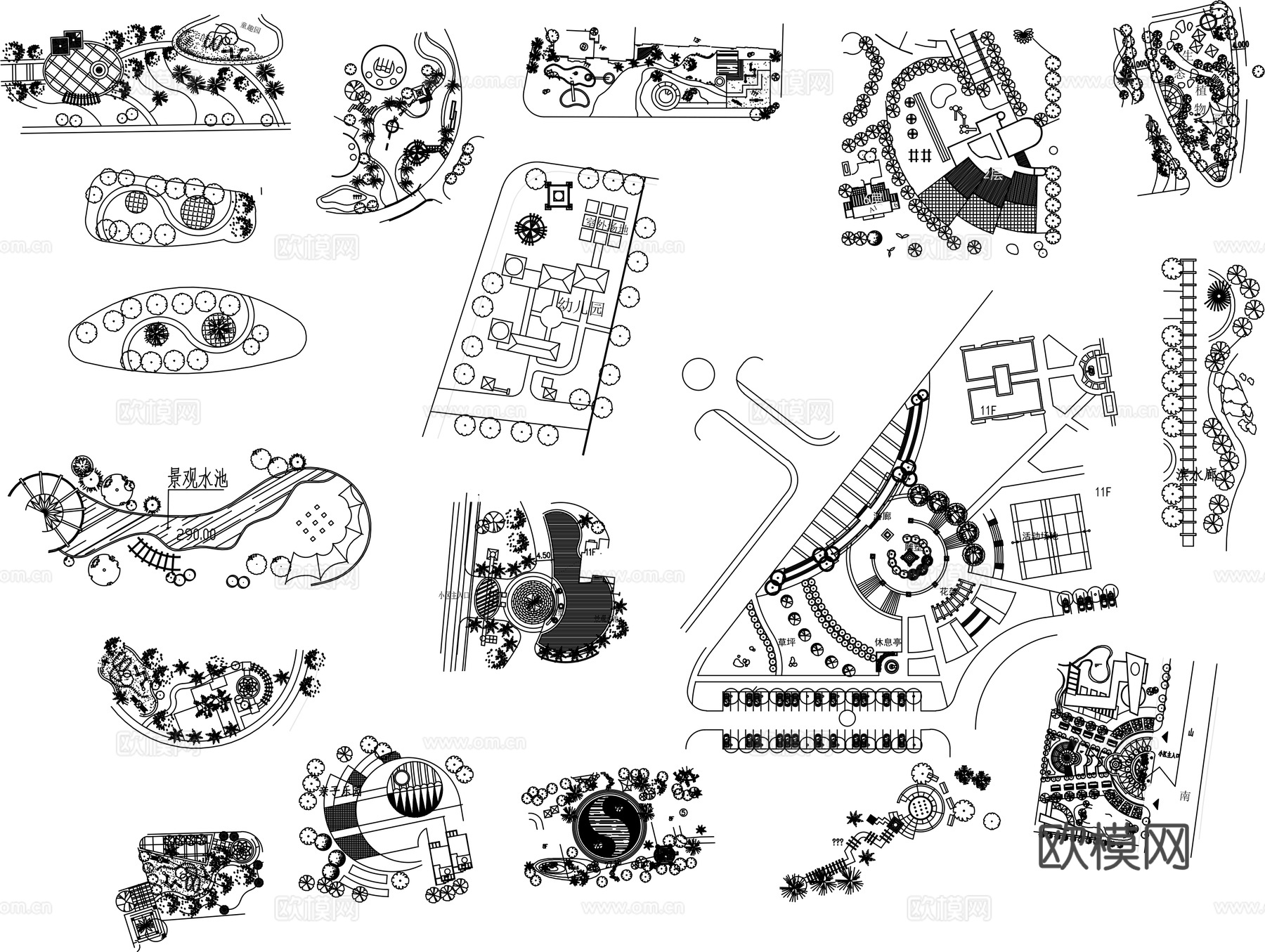 别墅造景户外庭院造景阳台造景室内小景cad施工图cad施工图