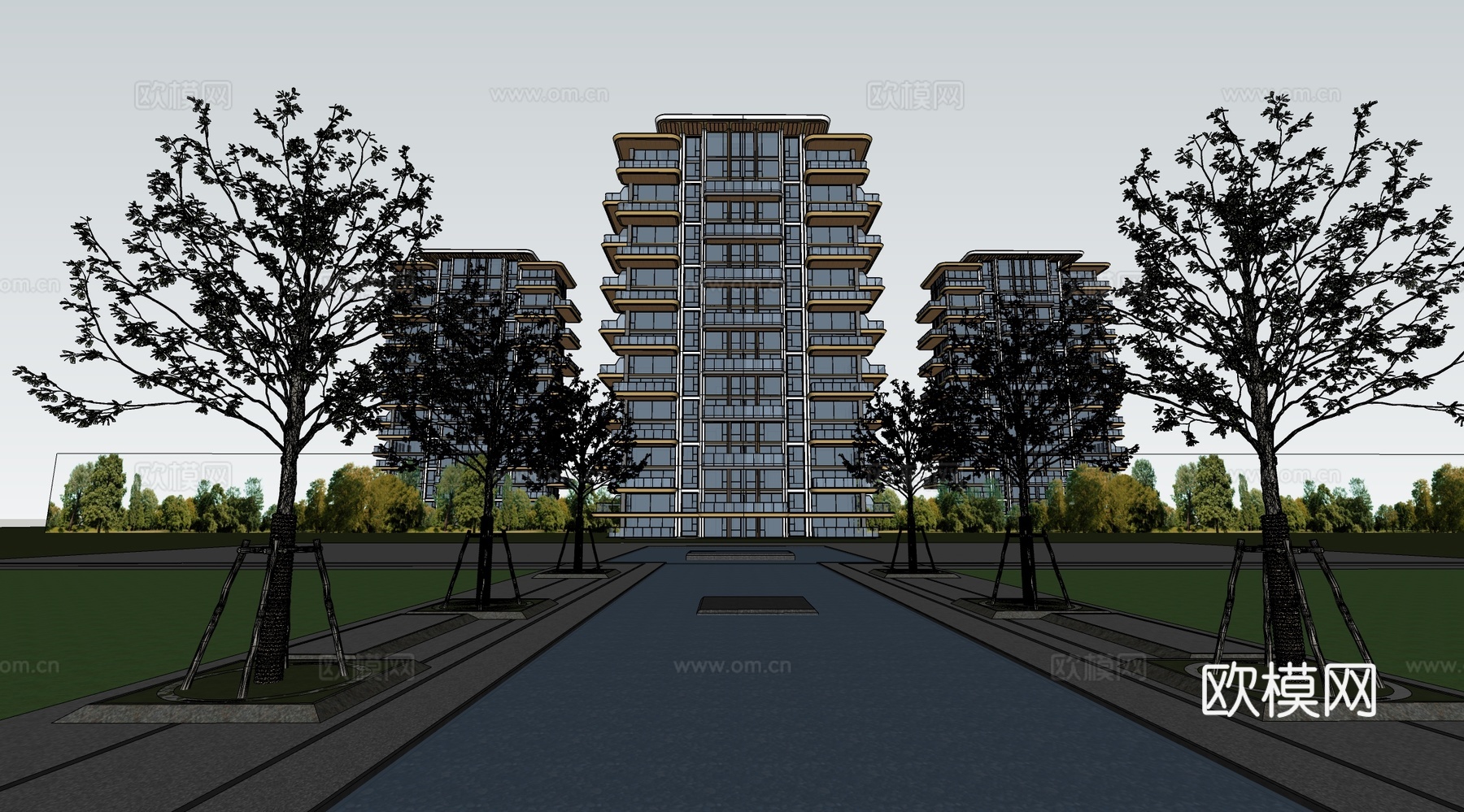 现代高层住宅  小区住宅建筑 第四代住宅建筑su模型