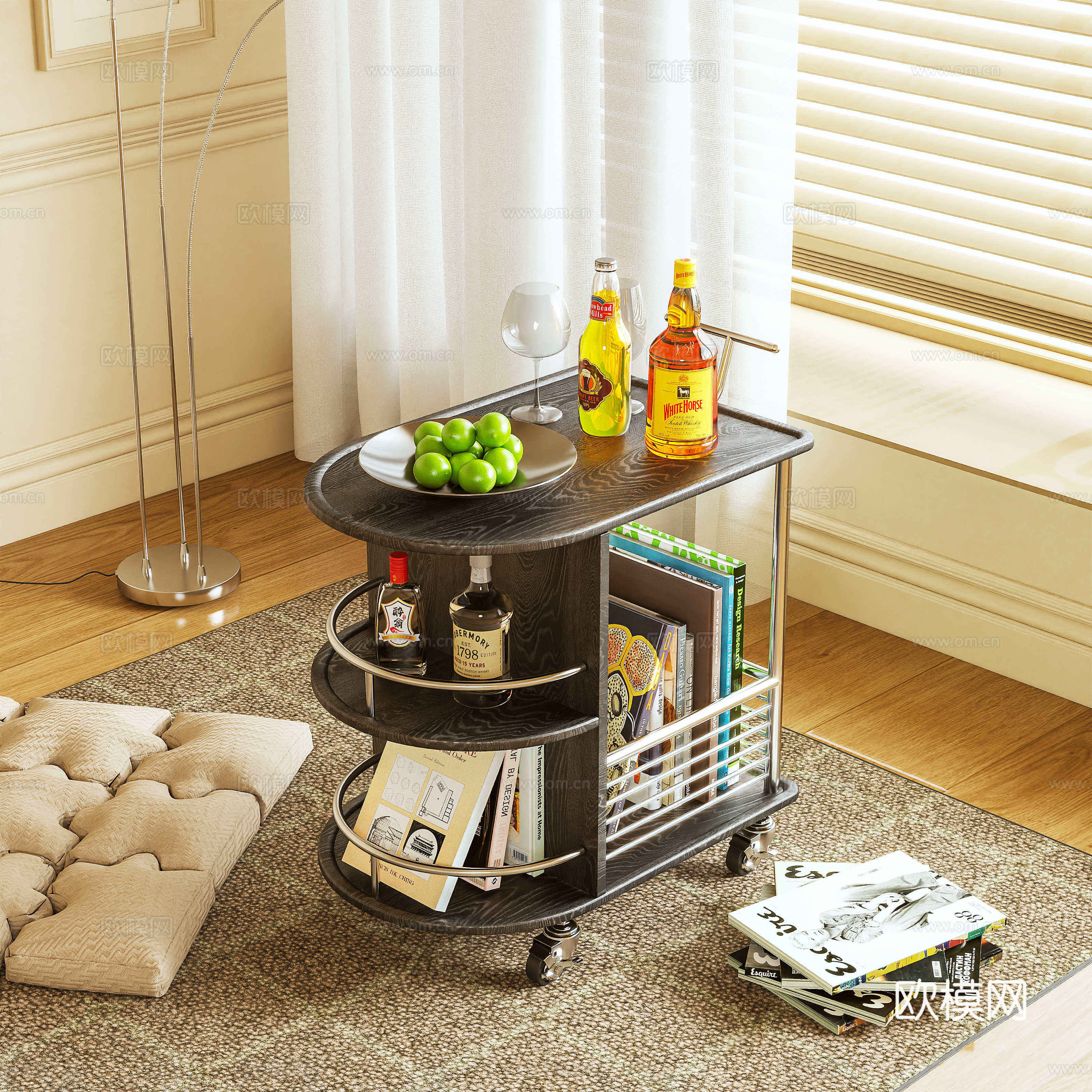 边几 小推车 置物架 边柜 摆件3d模型