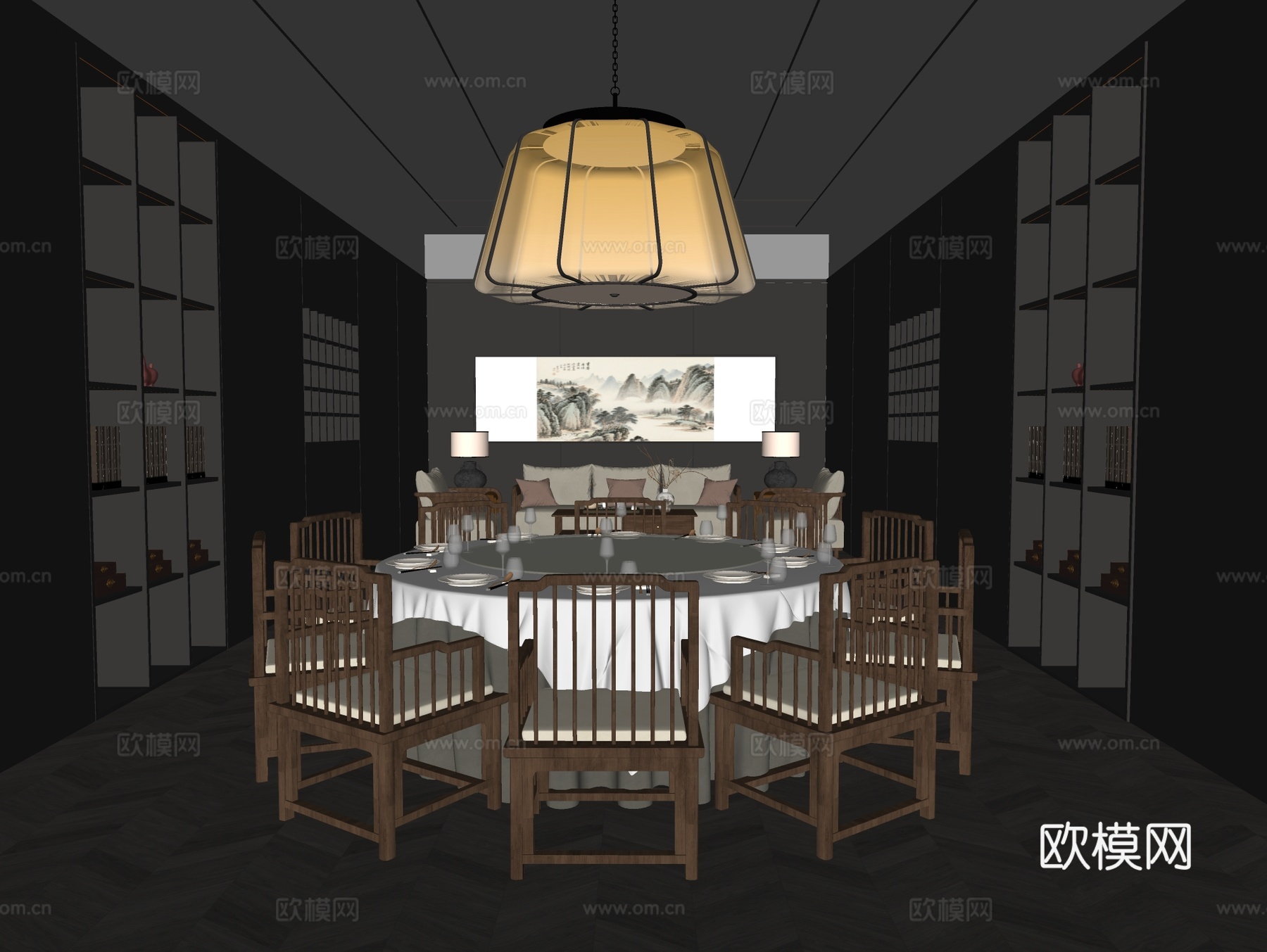 新中式包厢包房su模型