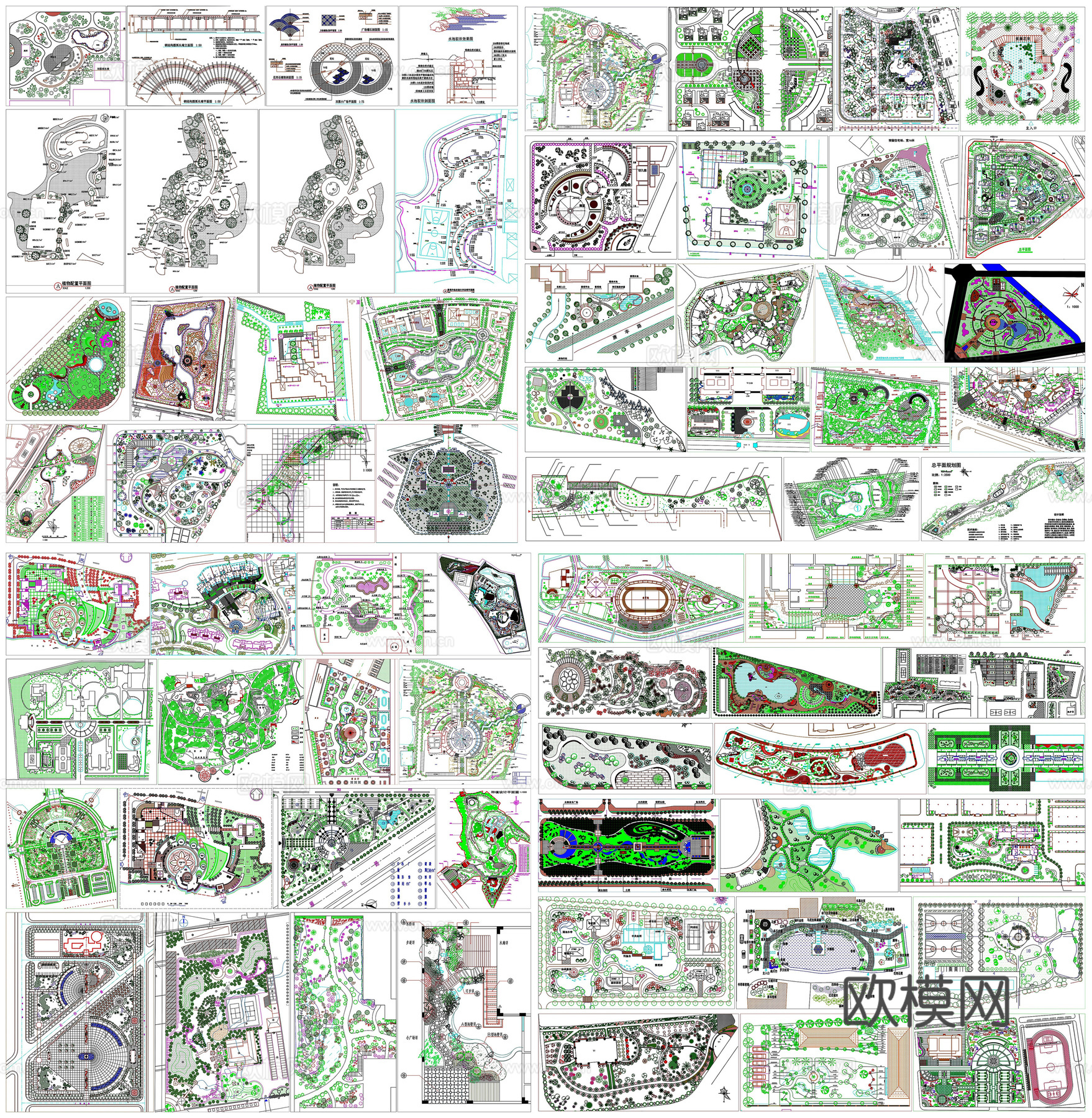 园林景观庭院花园绿化乡村公园广场小游园平面布局图CAD素材图cad施工图