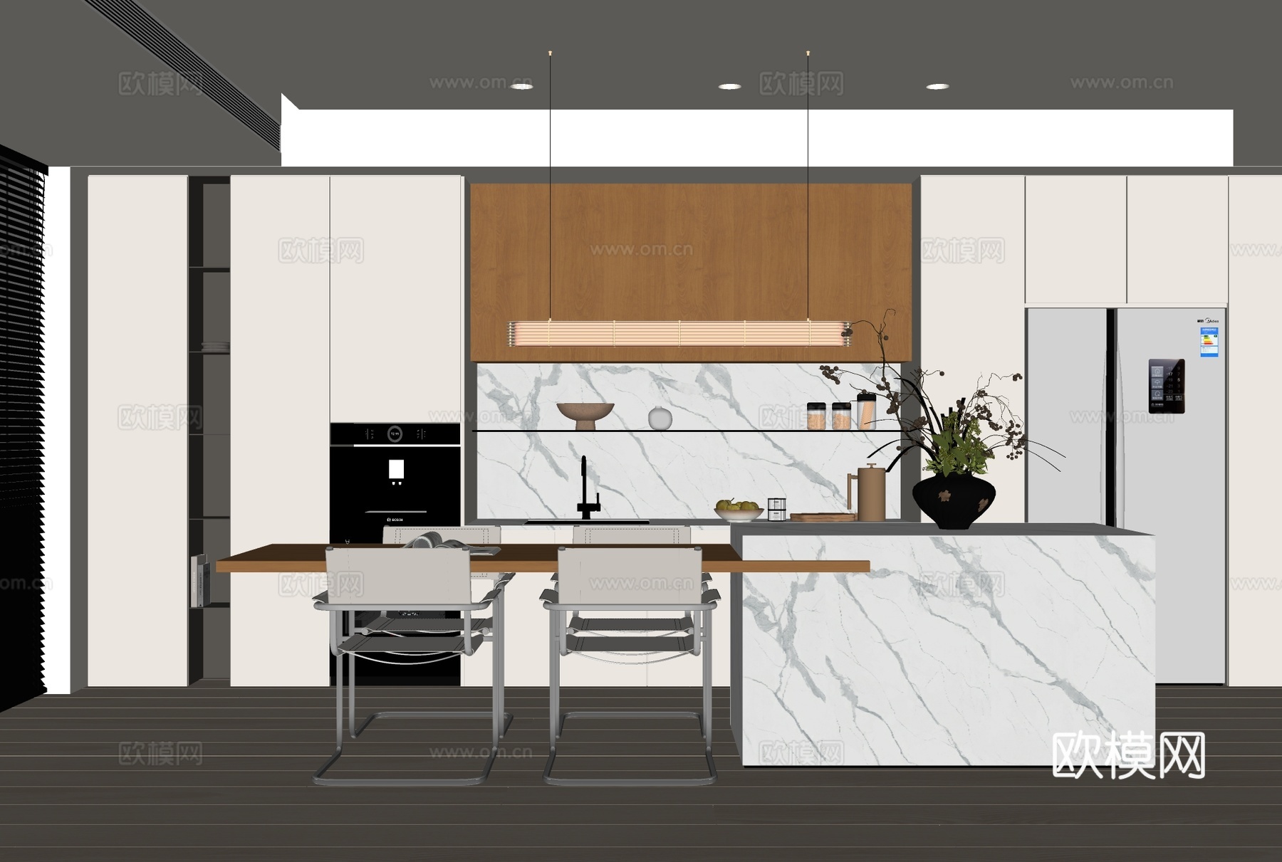 现代岛台餐厅su模型