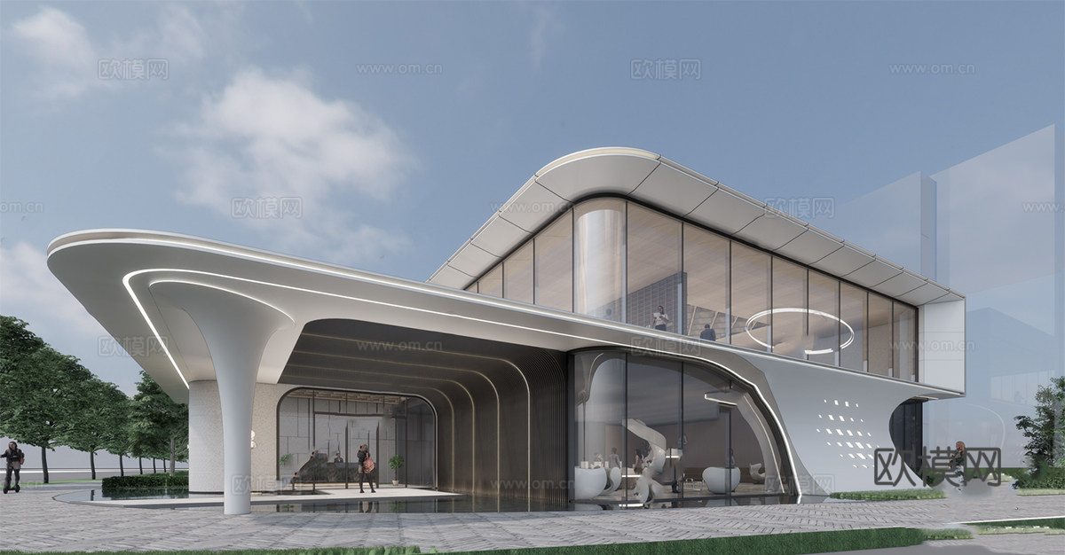 现代售楼处建筑 售楼部建筑 异形建筑su模型