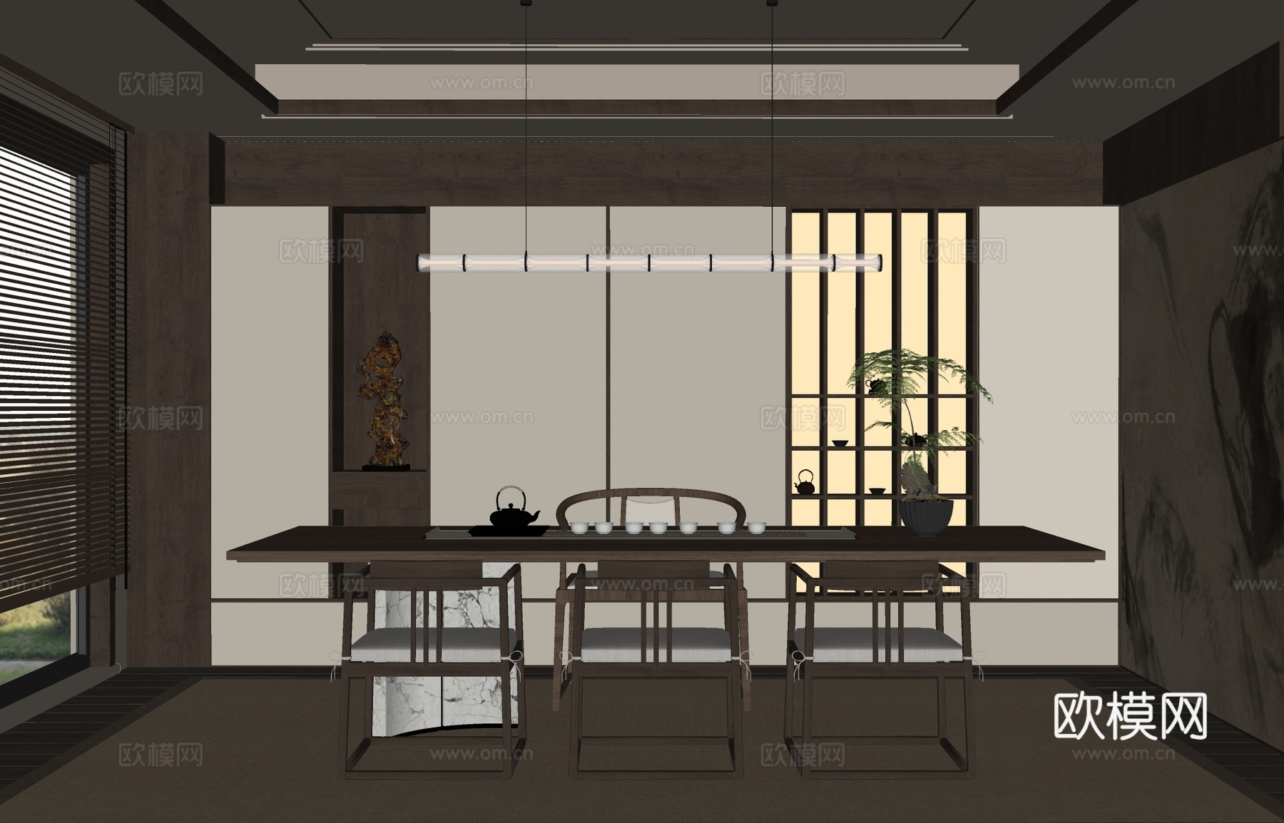 新中式茶室su模型