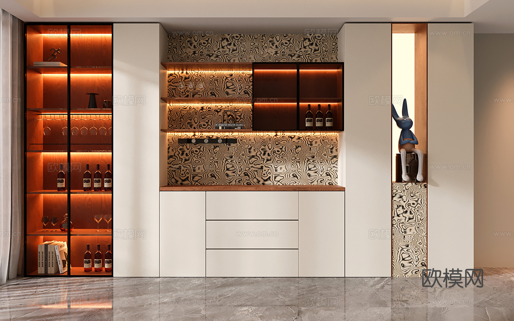 现代中古定制酒柜 满墙酒柜su模型