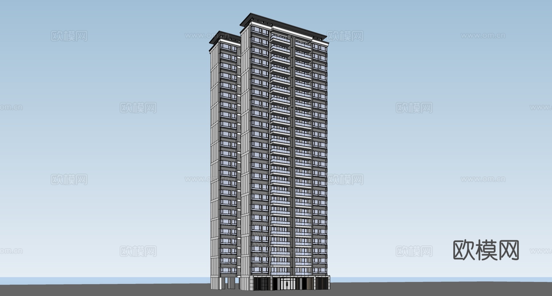 新中式高层住宅  小区住宅建筑su模型