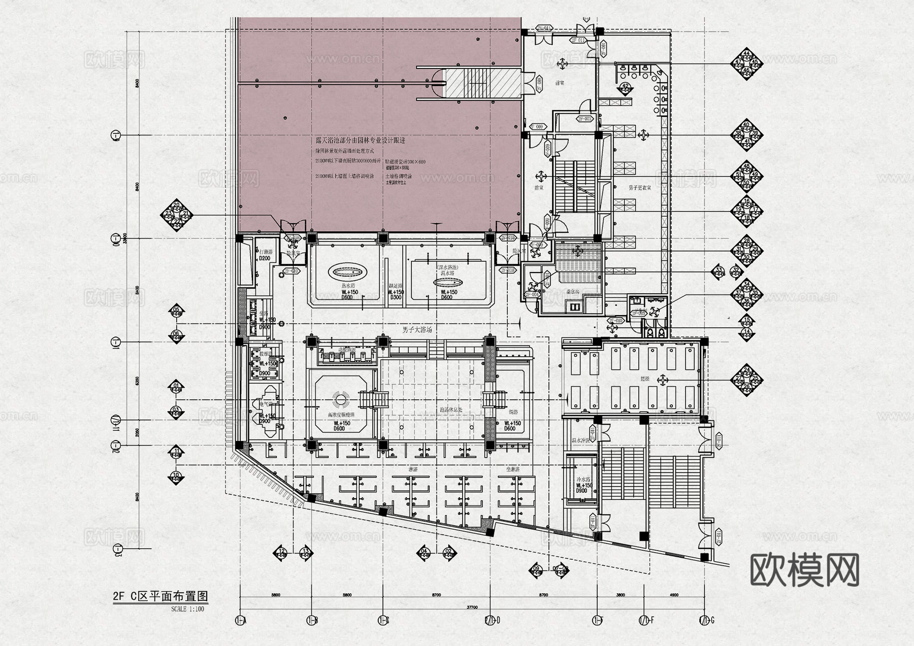 男子温泉洗浴中心施工详图 男子温泉大浴场 休闲娱乐会所 SPcad施工图cad施工图