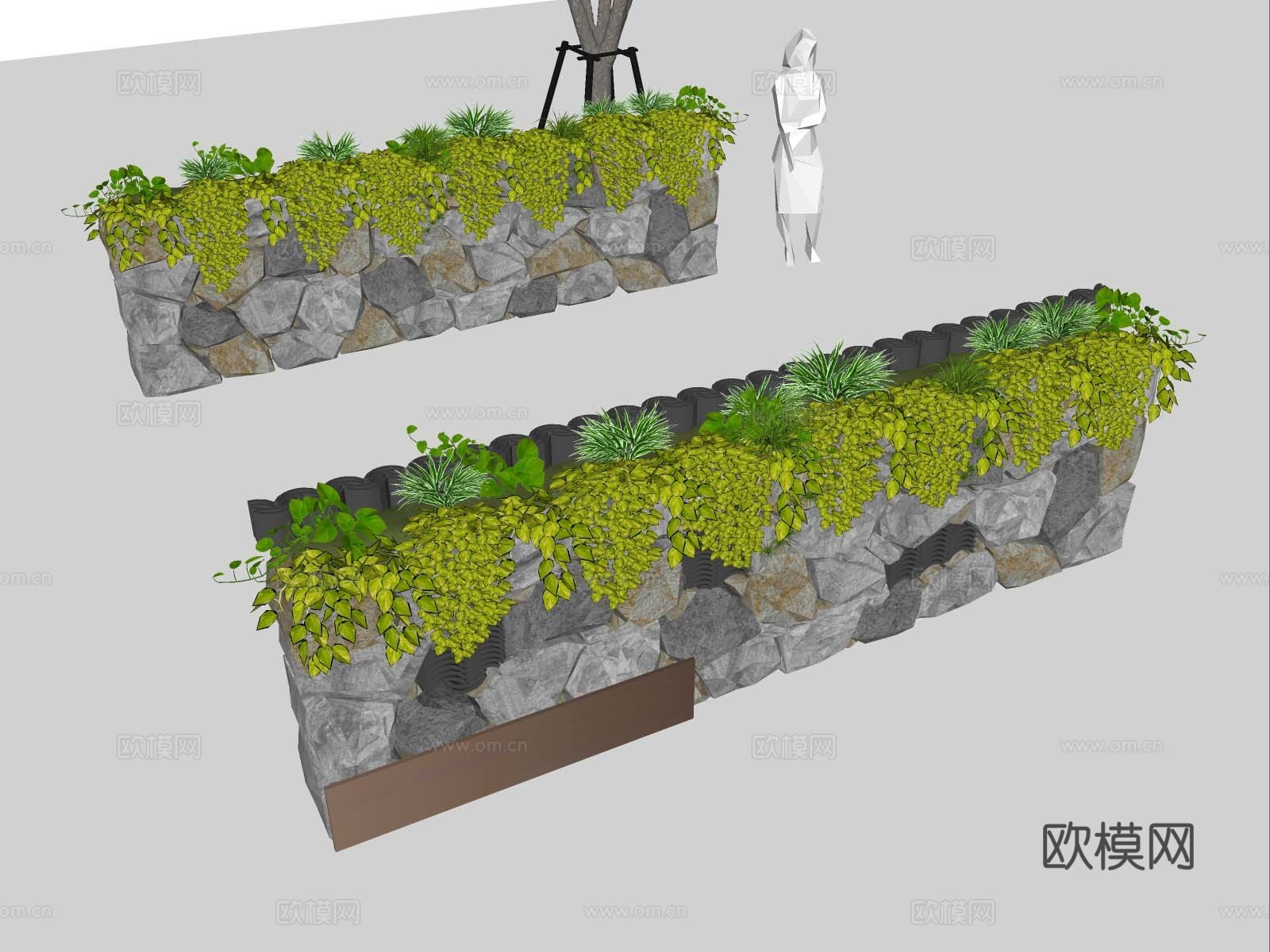 现代毛石挡墙 毛石景墙 生态景墙 挡墙景墙 毛石墙su模型