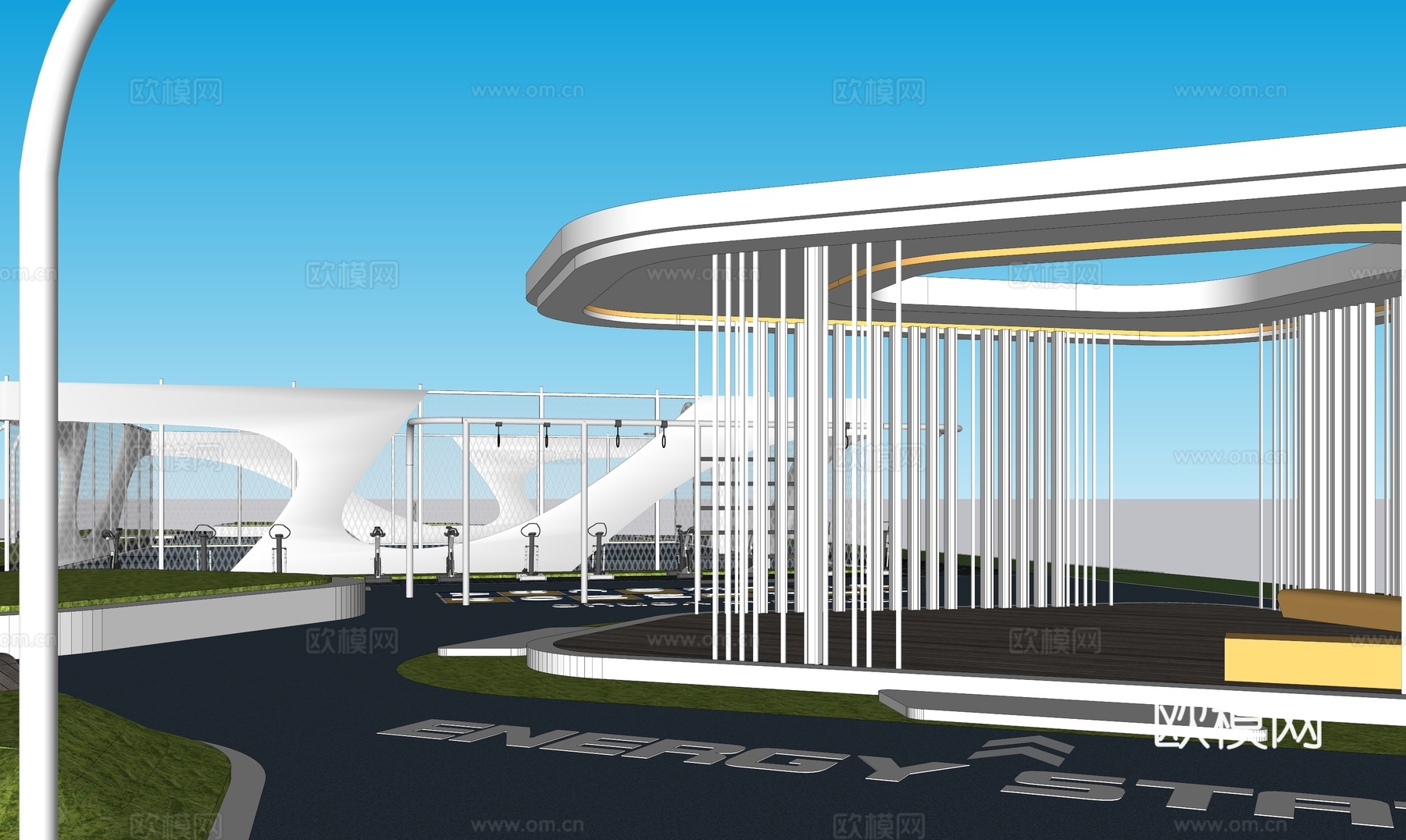 现代体育公园景观_廊架_运动设施su模型