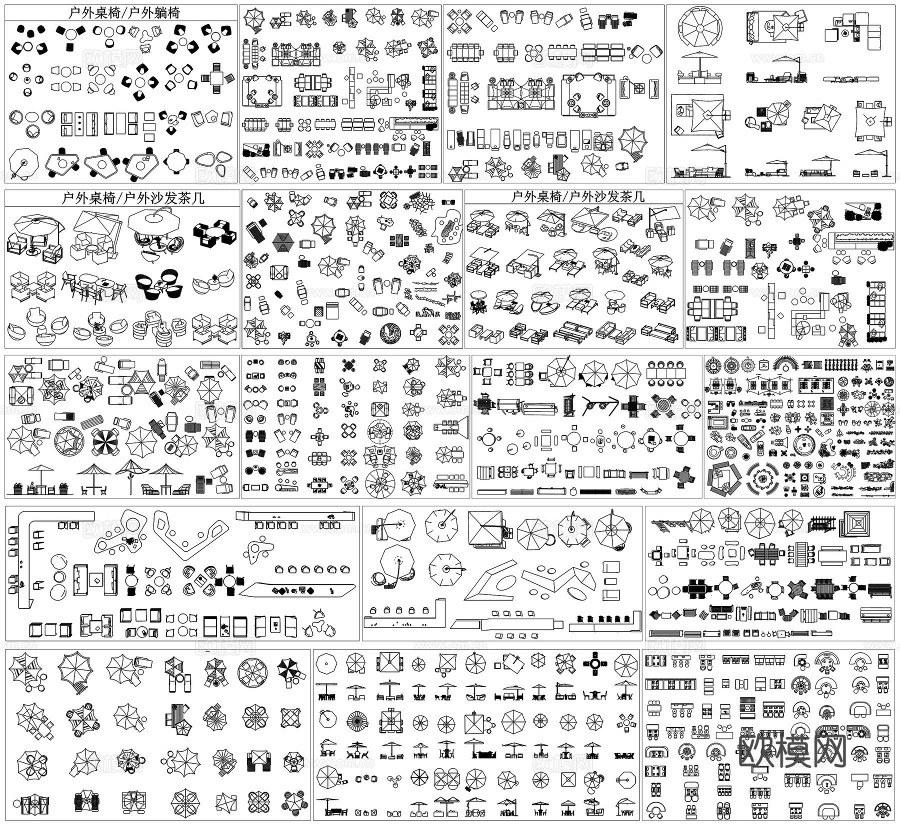 户外遮阳伞桌椅景观小品座椅沙发景观造景CAD素材图库cad施工图下载