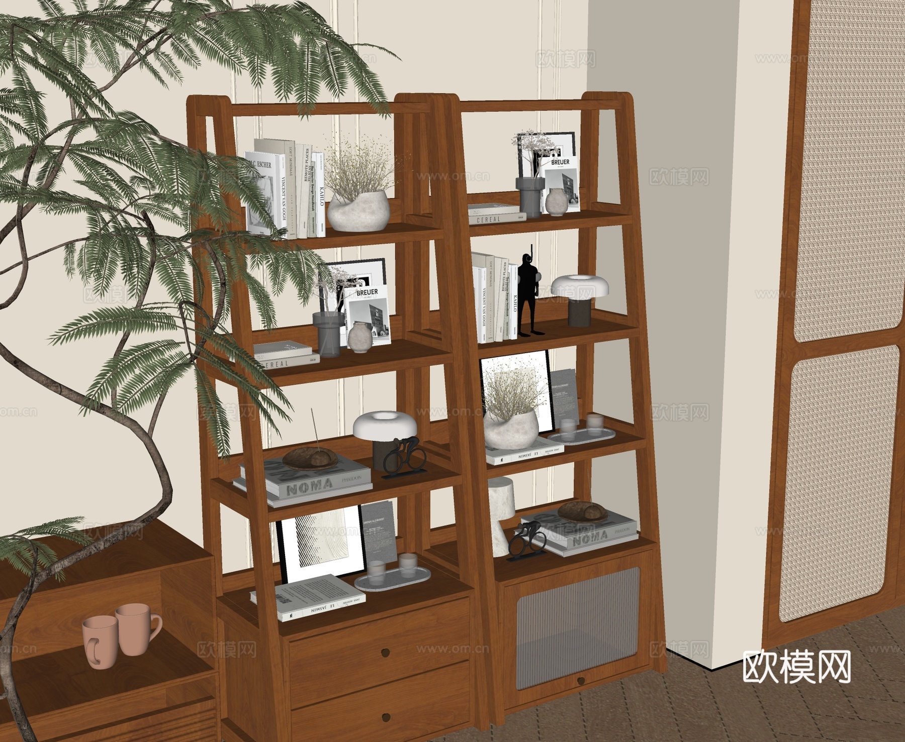 现代书架装饰架su模型
